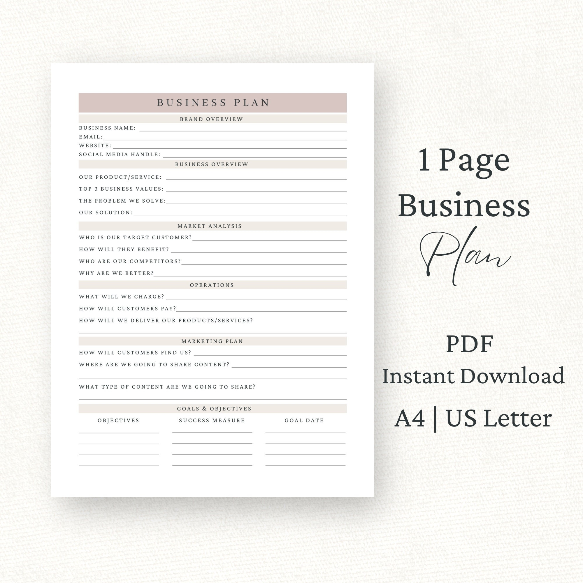 Small Business Printable Business Plan Template
