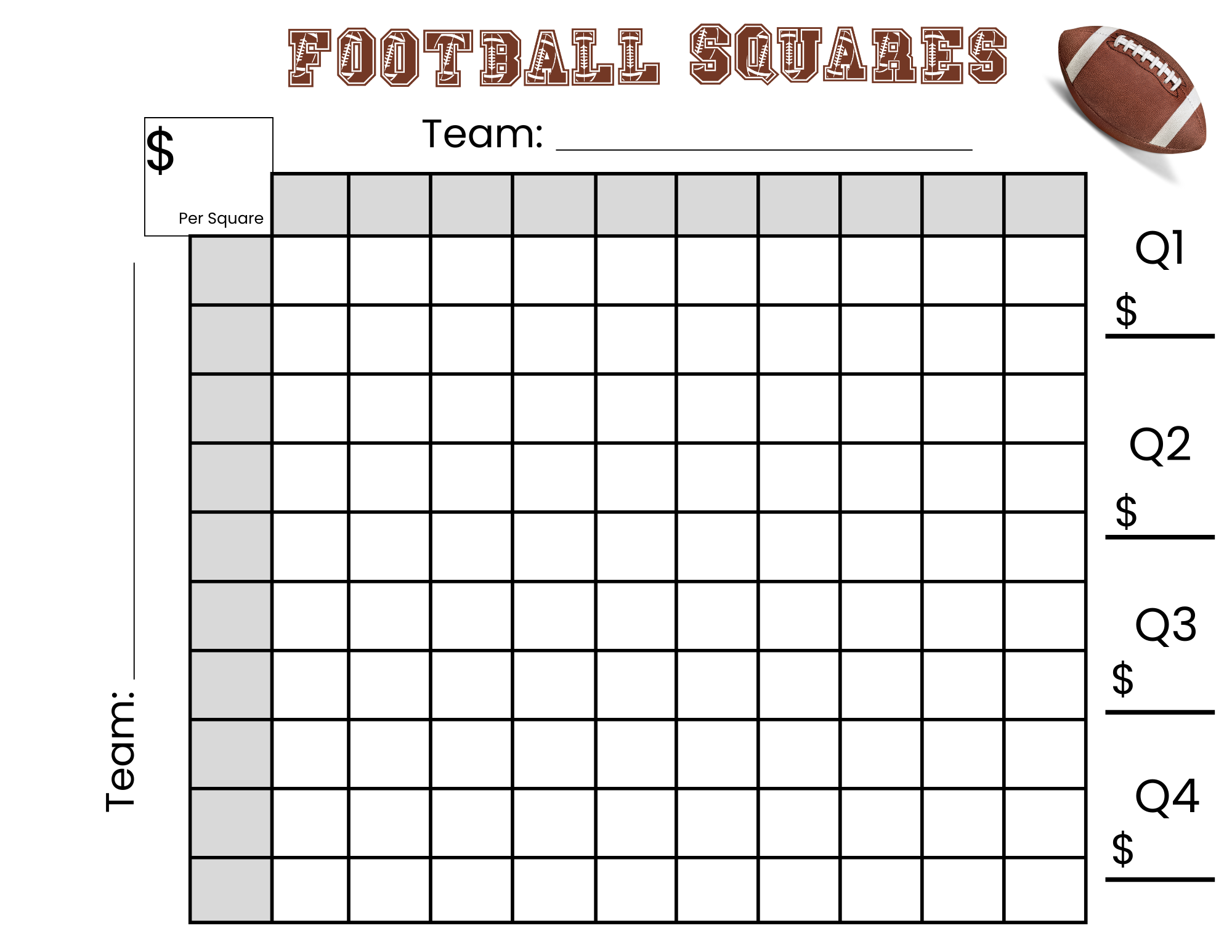 Football Squares Printable Templates
