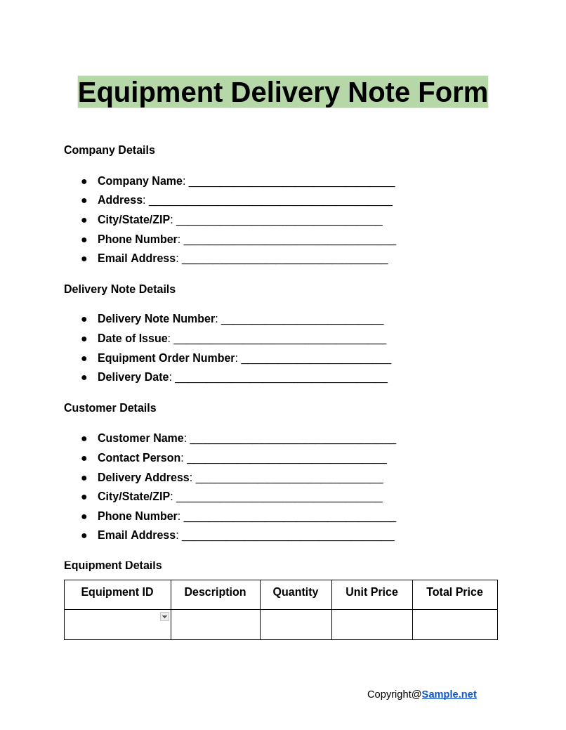 Printable Proof Of Delivery Template Word