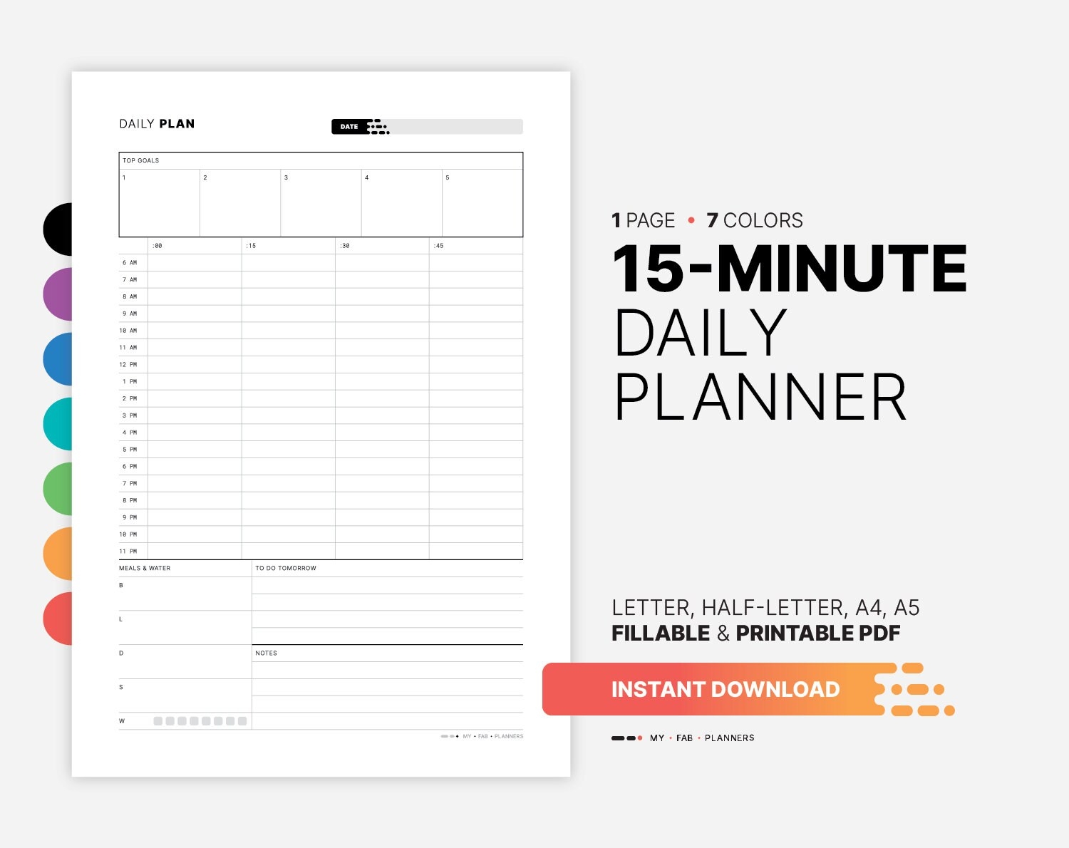 15 minute Daily Planner Printable Work Schedule Chart Fillable Pomodoro Productivity Timesheet Time Block Management Simple PDF Template Etsy UK