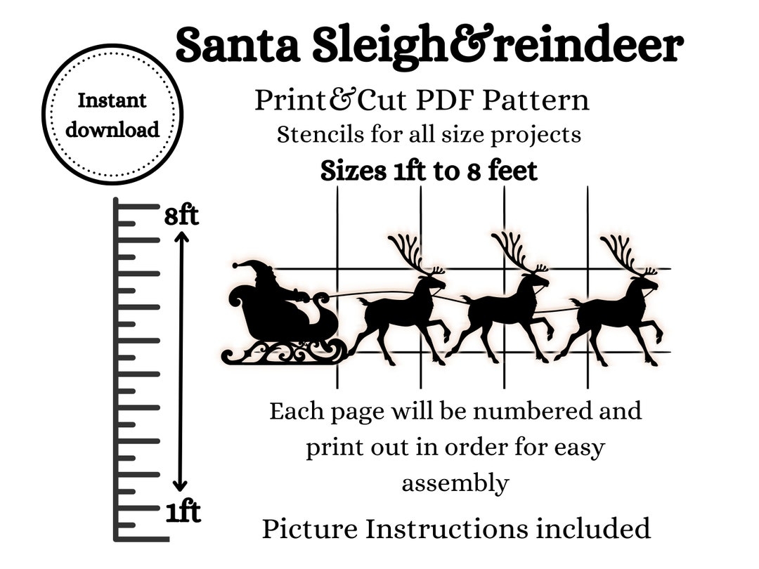 1ft To 8ft Santa Sleigh And Reindeer Silhouette Template PDF Digital Stencil Woodcutting Plans print Ad Cut Yard Art Lawn Decorations Etsy Canada