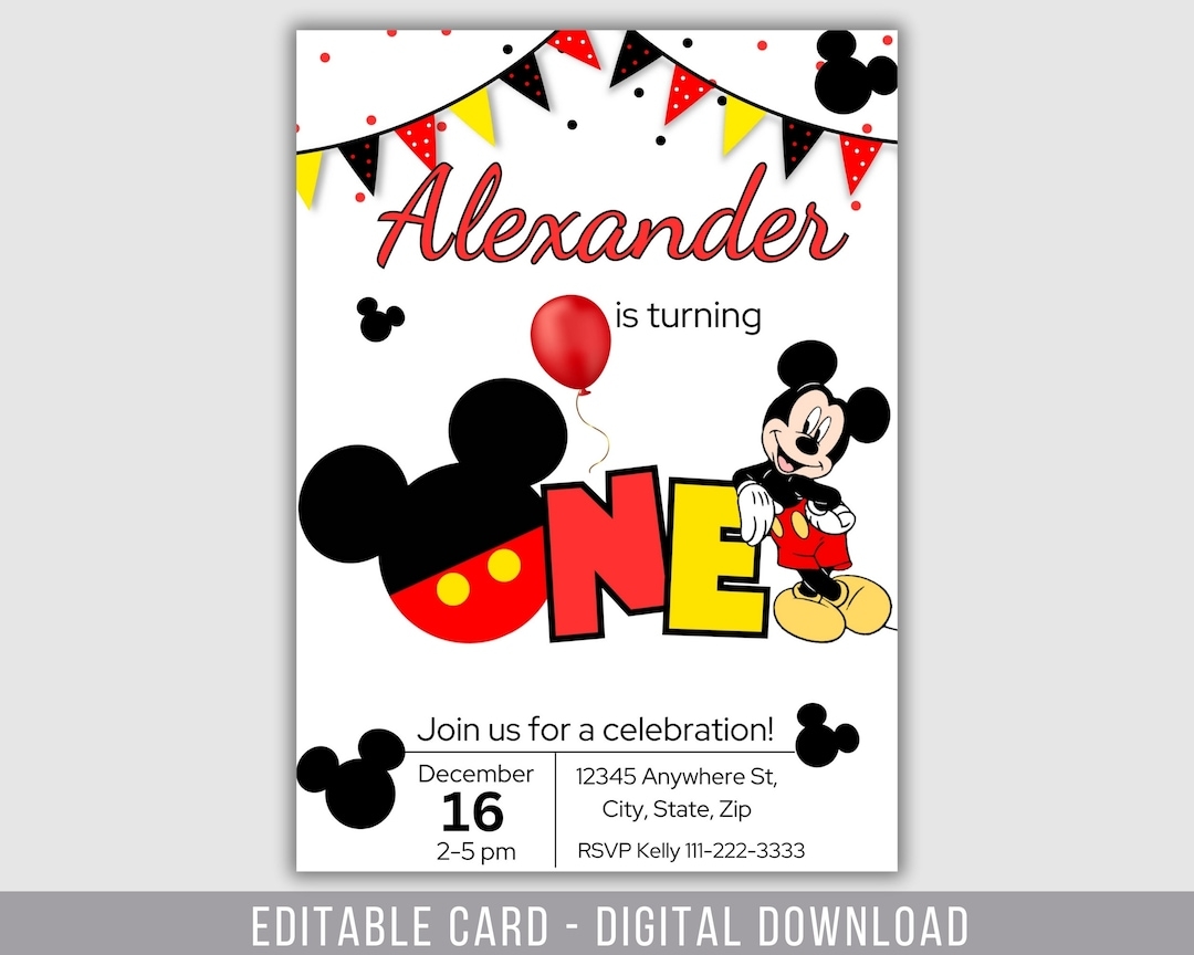 1st Birthday Editable Mickey Mouse Invitation Birthday Invitation Mickey Mouse Printable Invitation Mickey Birthday Invite Mickey 1 Etsy