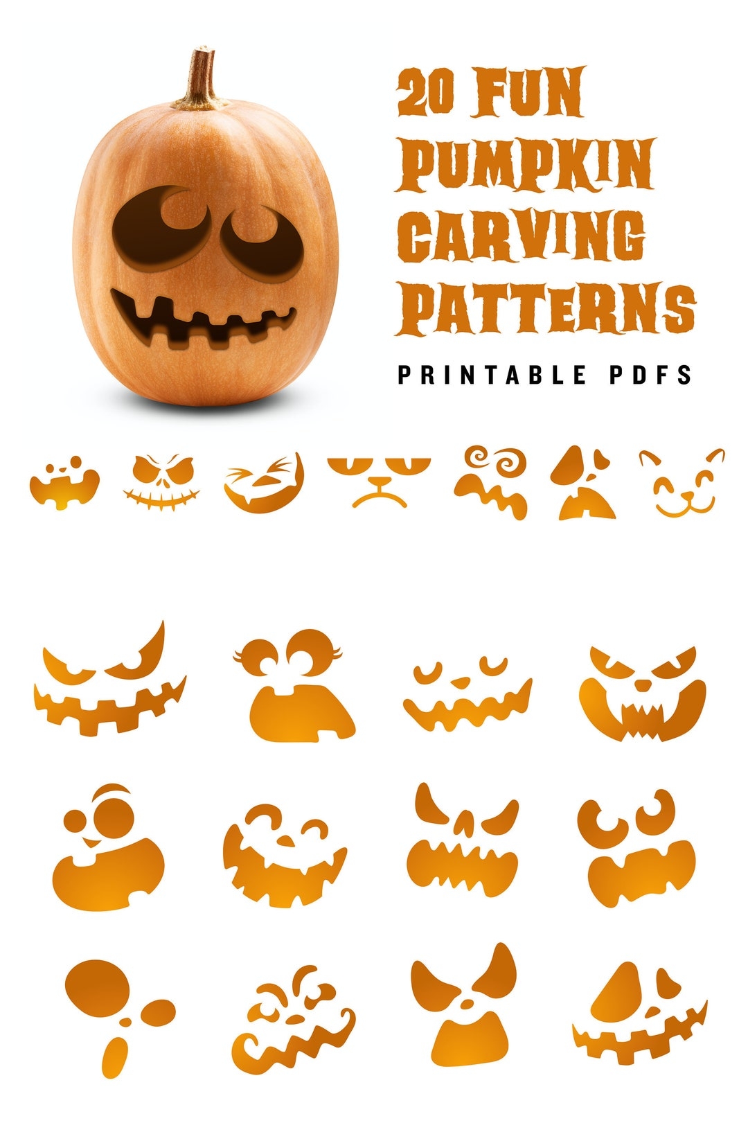 20 Printable Jack o lantern Pumpkin Carving Patterns For Halloween Simple Patterns That Can Make Anyone Look Like A Pro Etsy
