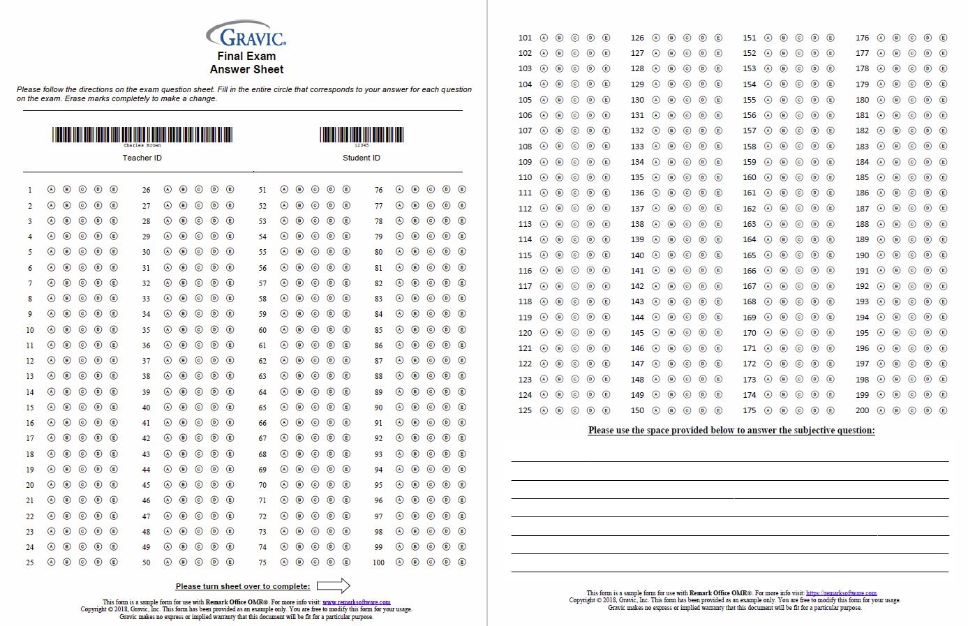 Printable Bubble Sheet Template