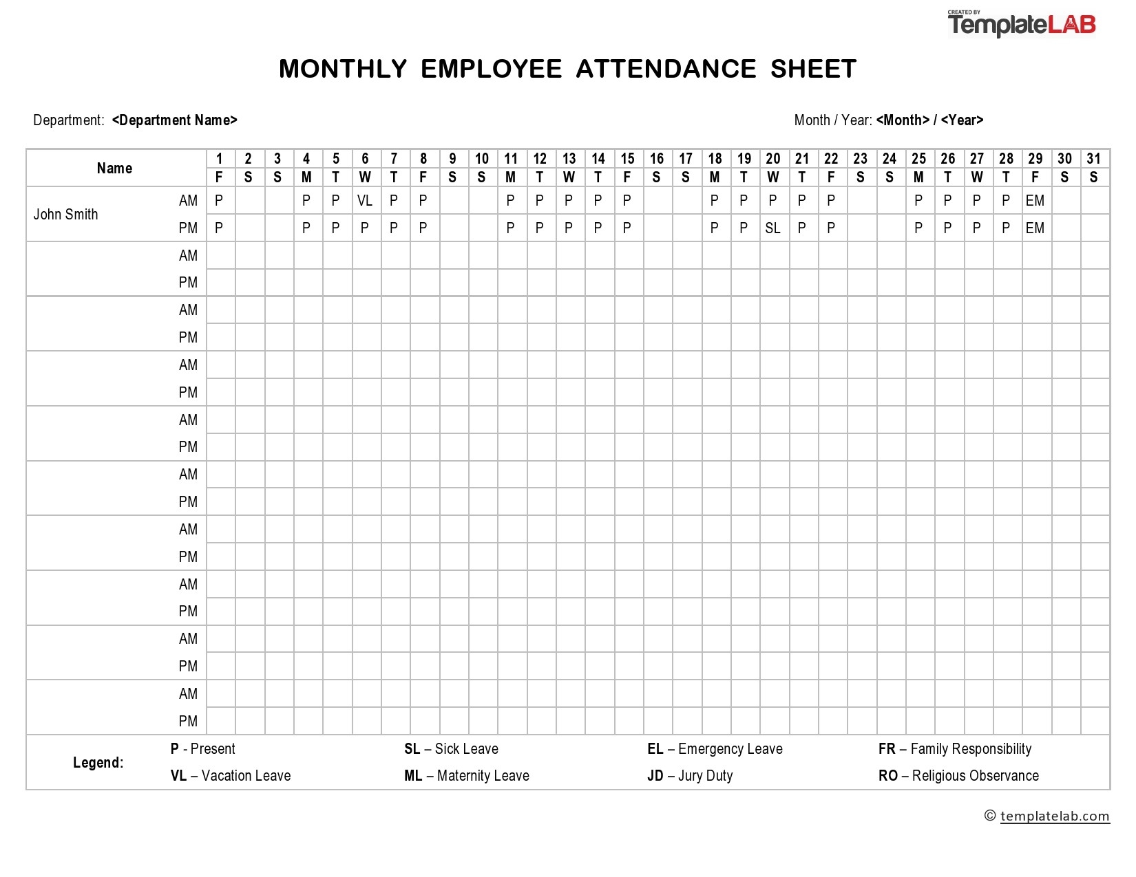 Free Printable Weekly Attendance Sheet Template