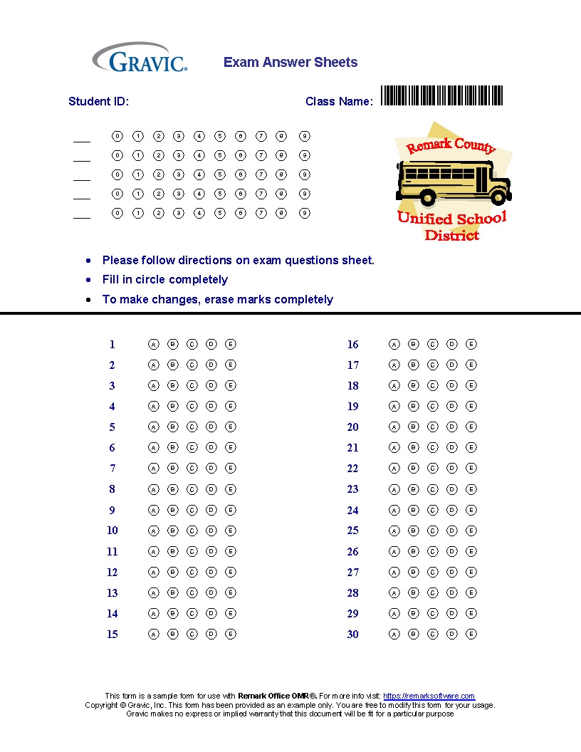 30 Question Test Answer Sheet Remark Software