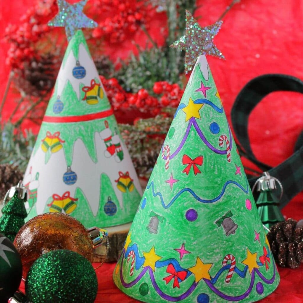 3D Paper Cone Christmas Tree Craft For Kids Free Template