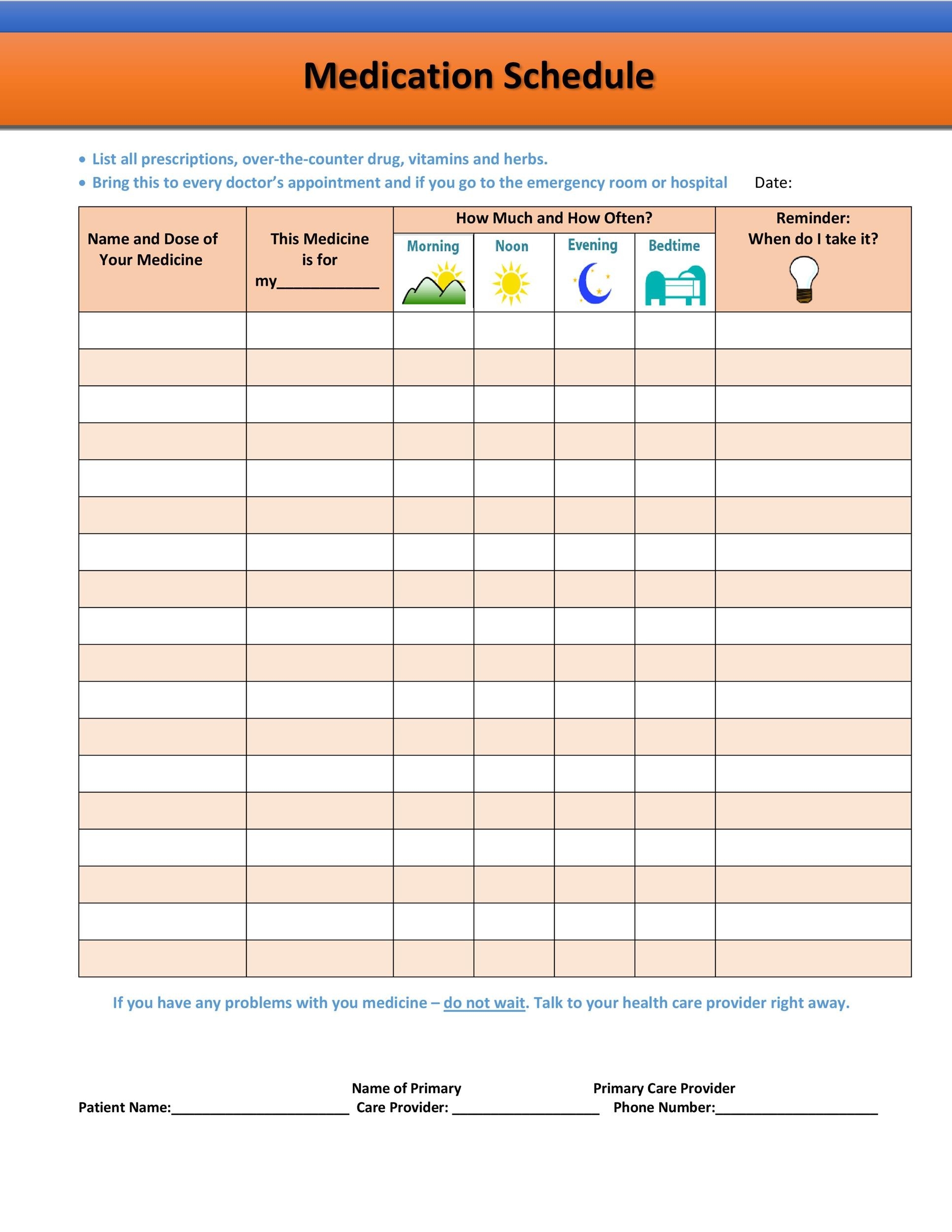 Excel Printable Medication List Template