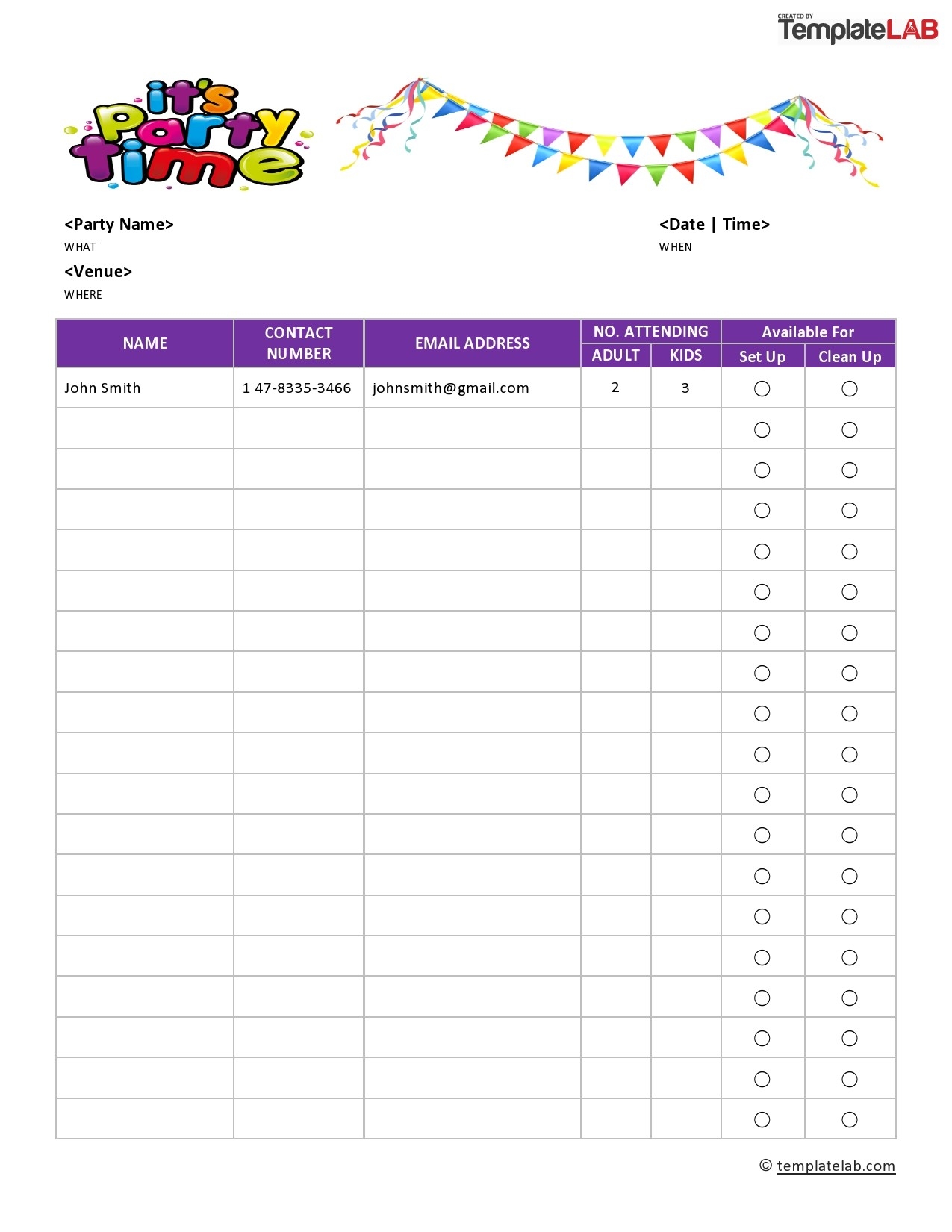 Printable Blank Signing In Sheet Template