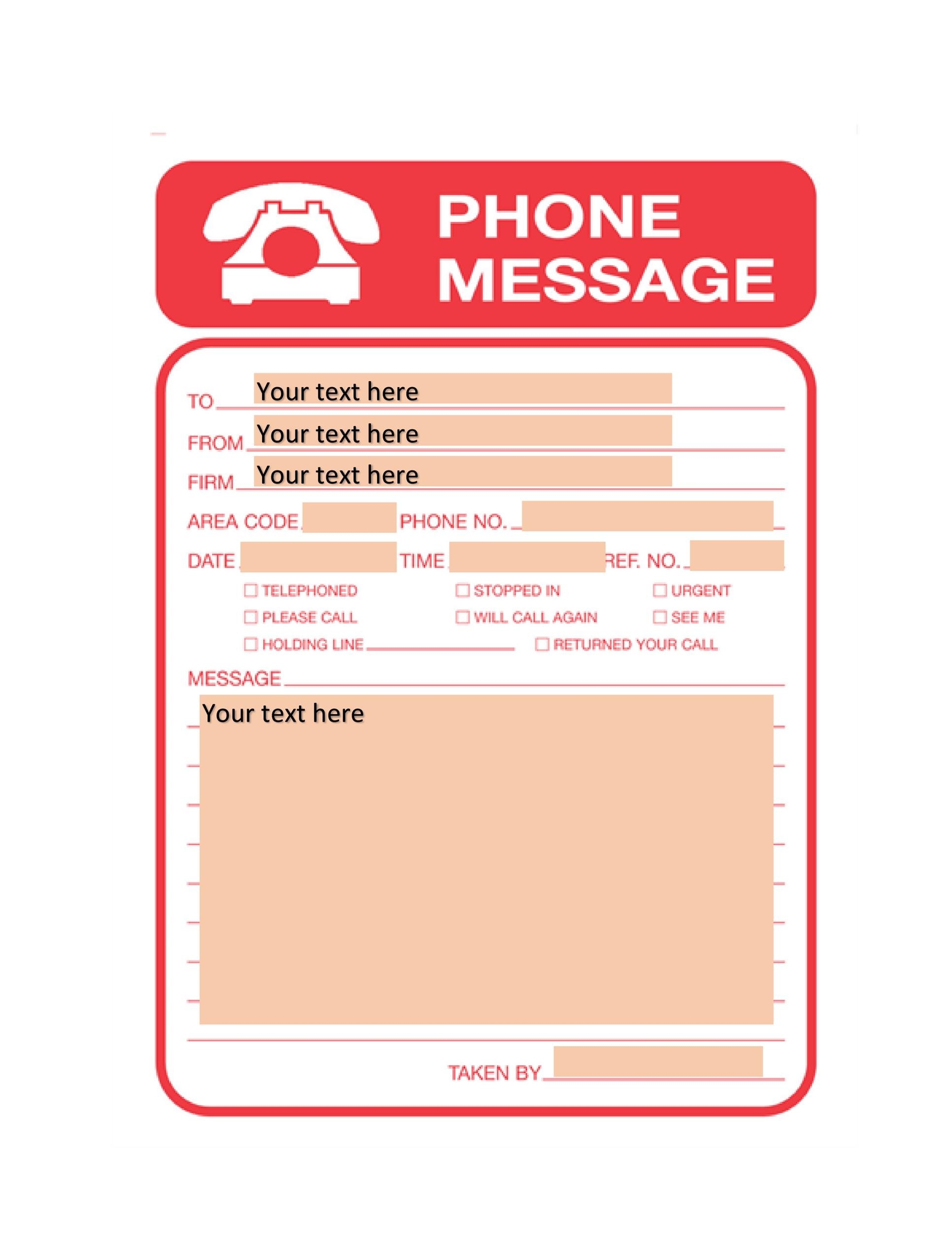 Pdf Free Printable Phone Message Template