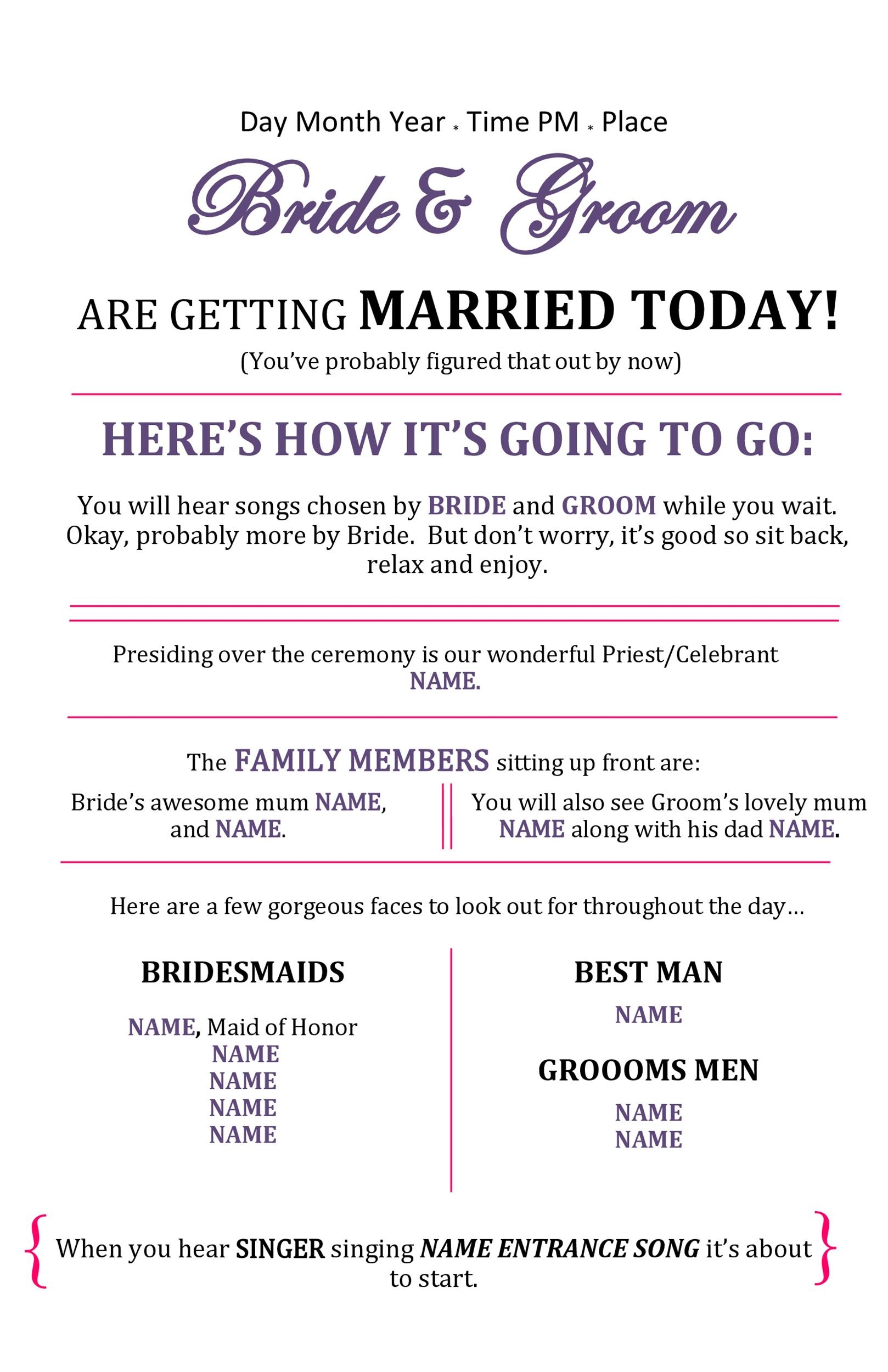 Printable Wedding Program Template