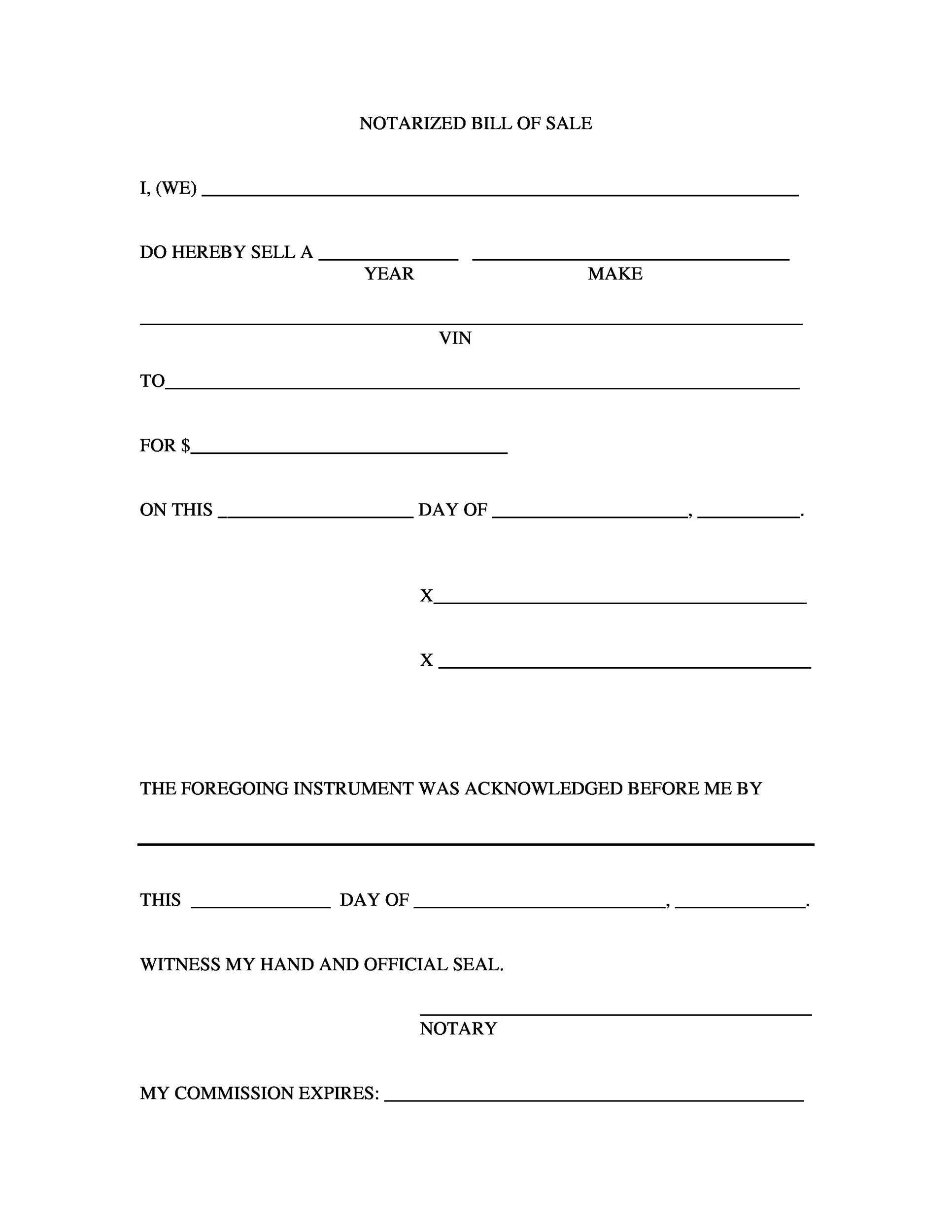 Bill Of Sale Template Printable Free