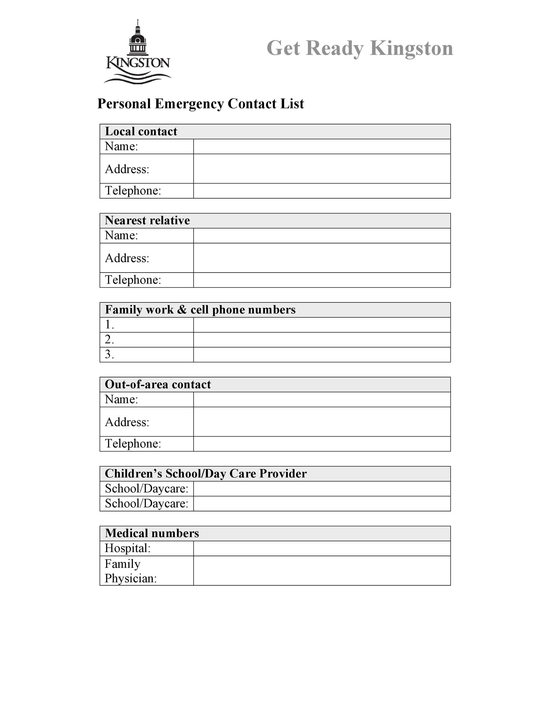 Printable Contact List Template