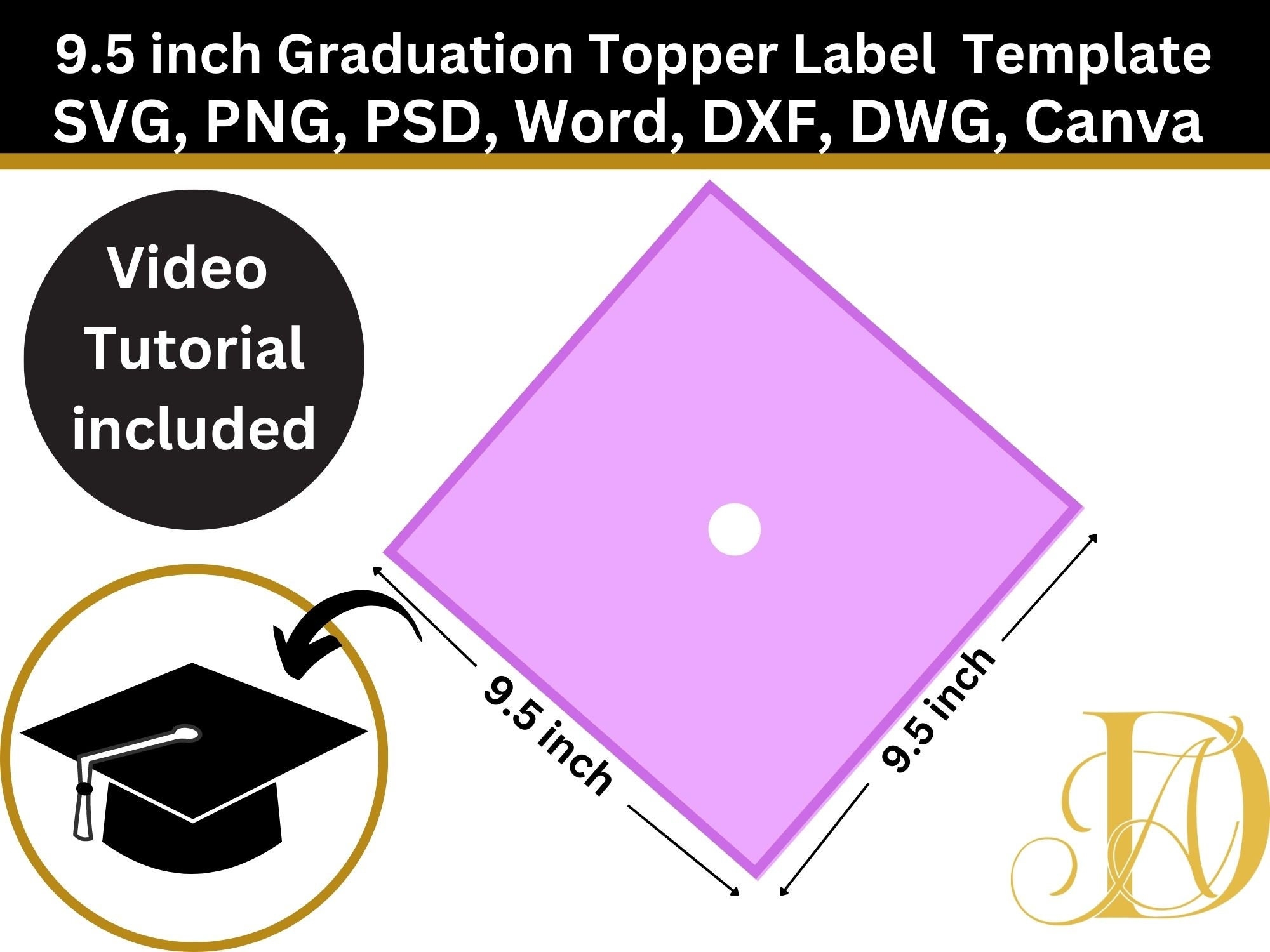 9 5 X 9 5 Graduation Cap Topper Template Graduation Stole Template Canva PSD SVG DXF Png Ms Word 12 X 12 Etsy