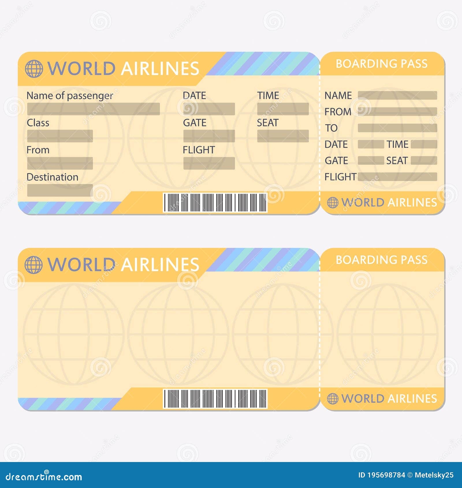 Airline Or Plane Ticket Template Boarding Pass Blank And Airplane Ticket Stock Vector Illustration Of Aircraft Airline 195698784