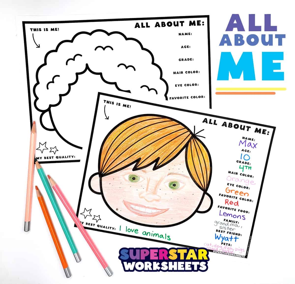 All About Me Face Template Superstar Worksheets