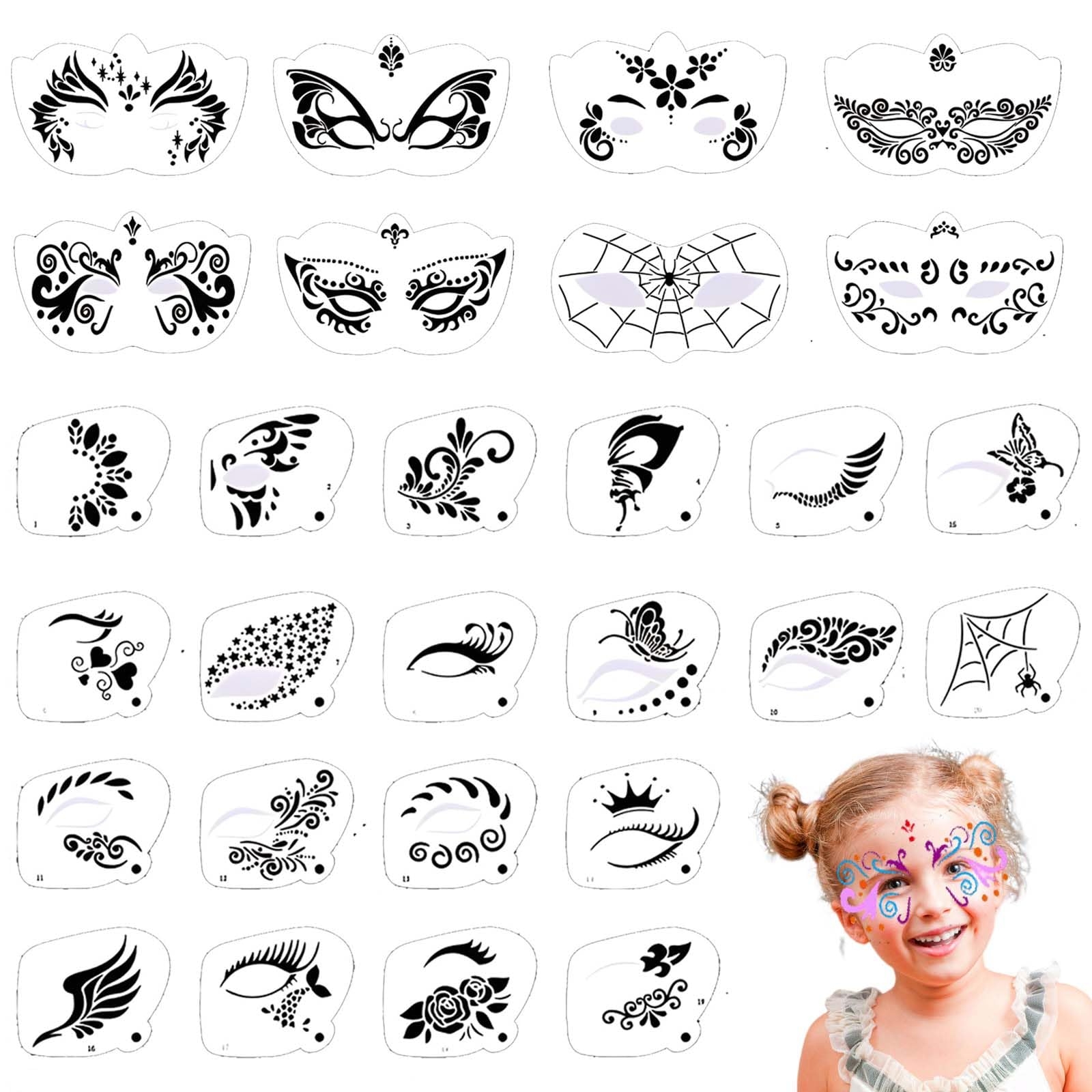 Amazon Twpribarn 28 Pcs Face Paint Stencils Kit Reusable Face Tattoo Body Makeup Painting Templates For Kids Adults Mix01