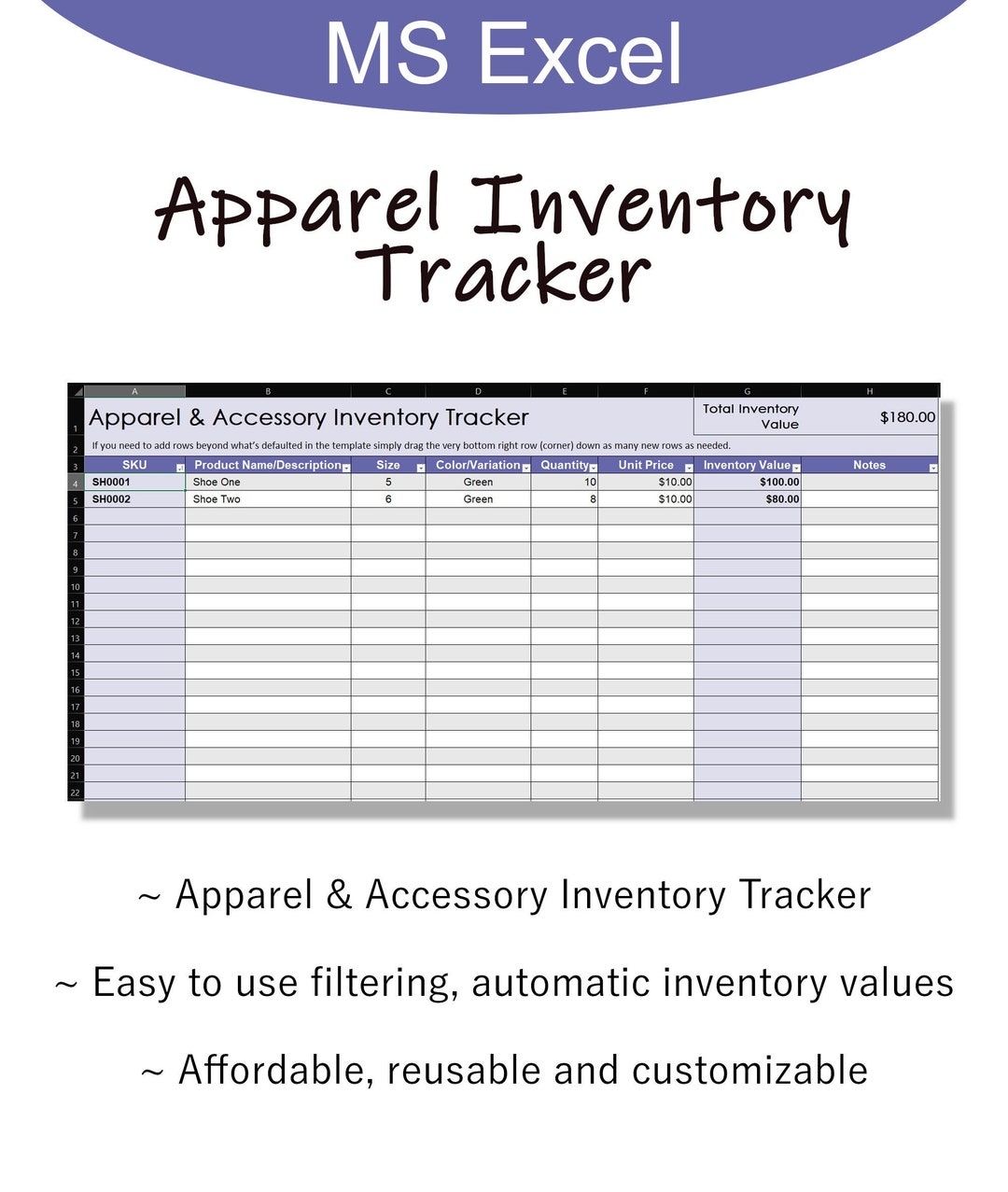 Apparel Inventory Tracker Excel Inventory Spreadsheet Inventory Tracker Boutique Apparel Inventory Tracker Purple Etsy UK