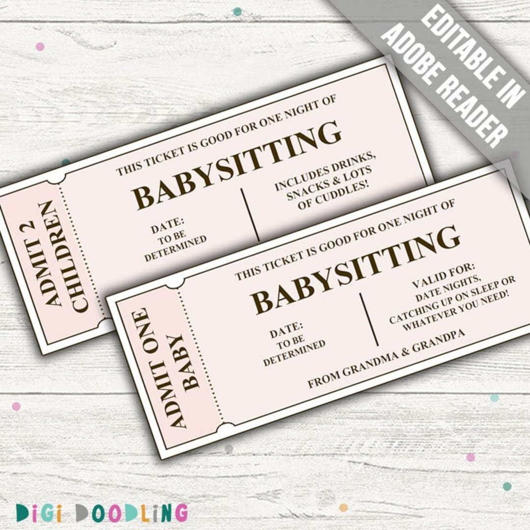 Babysitting Voucher Babysitting Coupon Printable Babysitting Date Night Coupon Babysitting Gift Certificate Birthday Babysitting Coupon Etsy