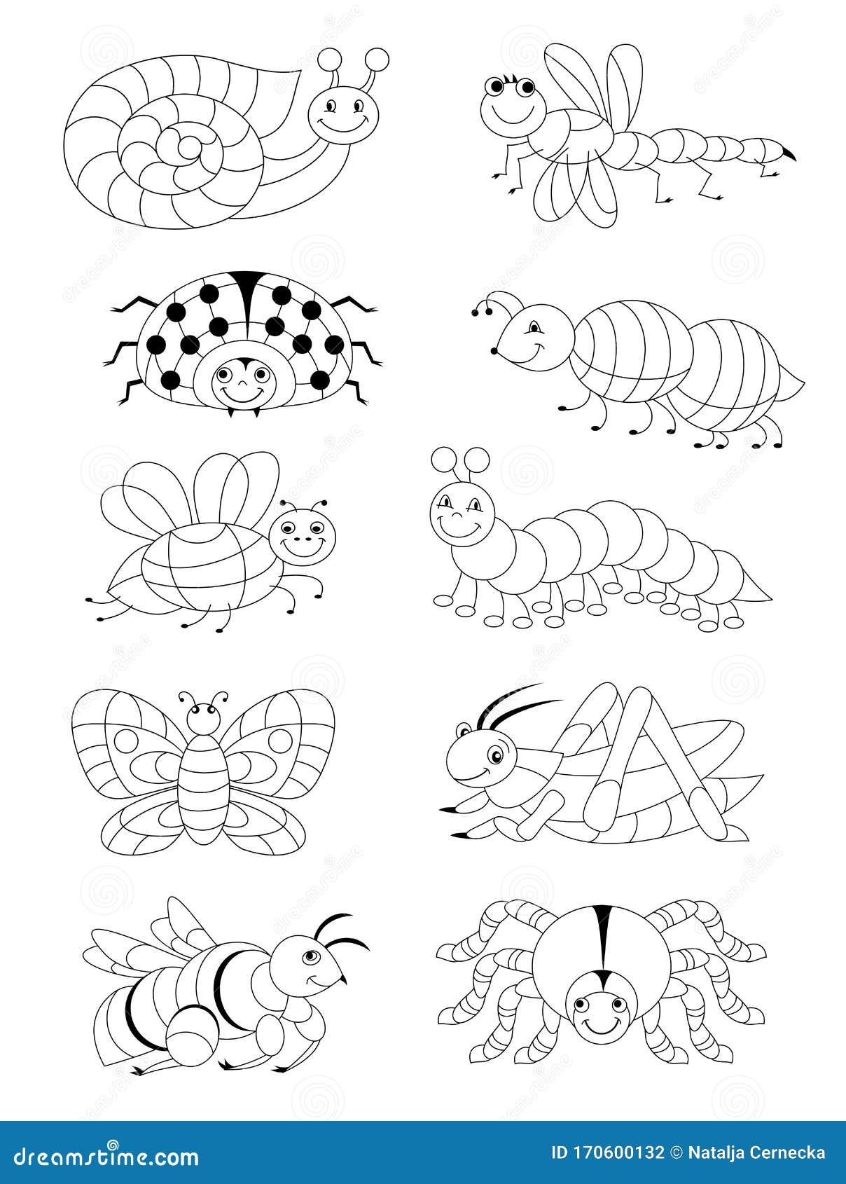 Black And White Page For Baby Coloring Book Set Of Different Cute Insects Printable Template For Kids Stock Vector Illustration Of Baby Kindergarten 170600132