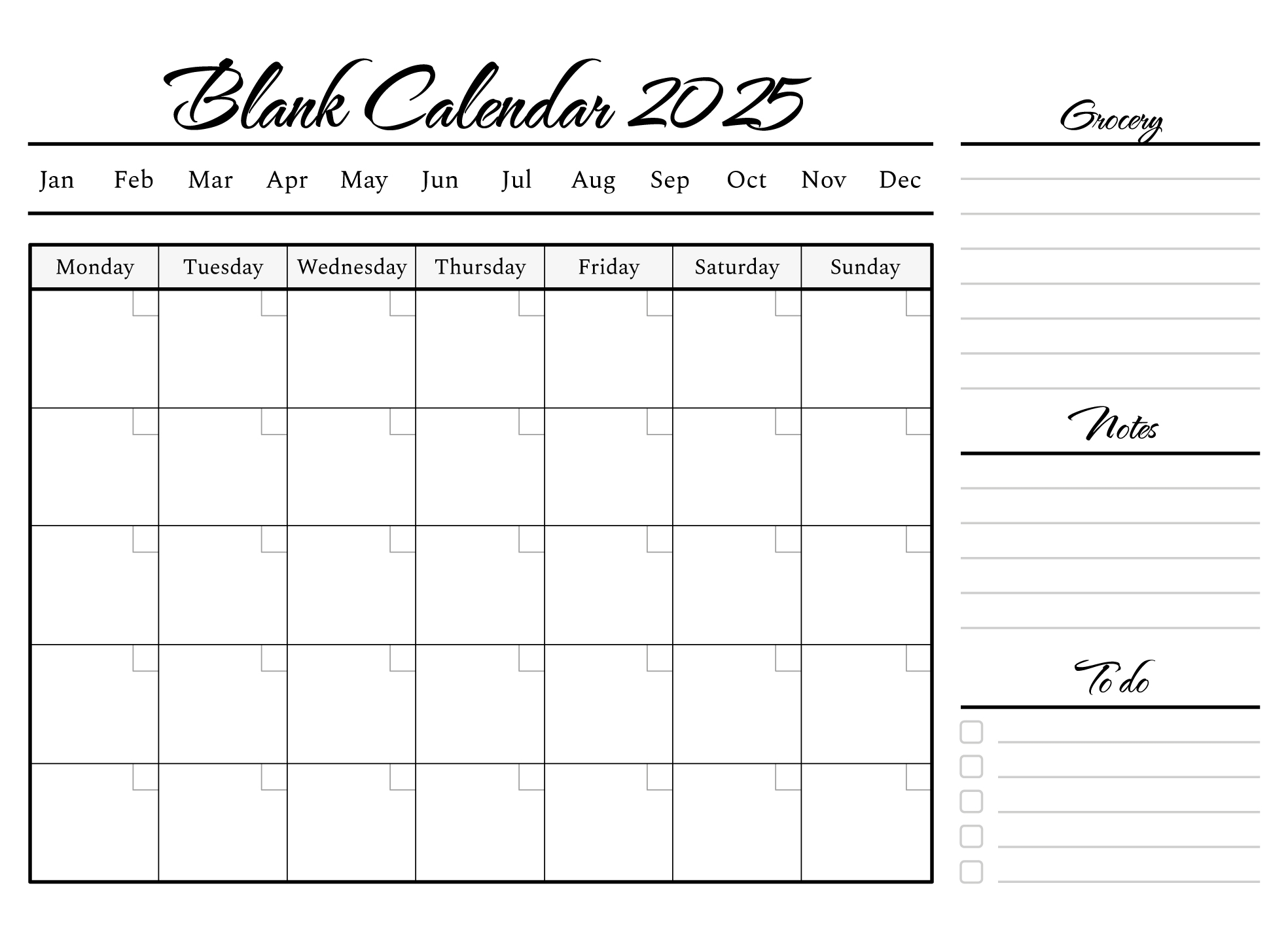 Calendar Template 2025 Free Printable