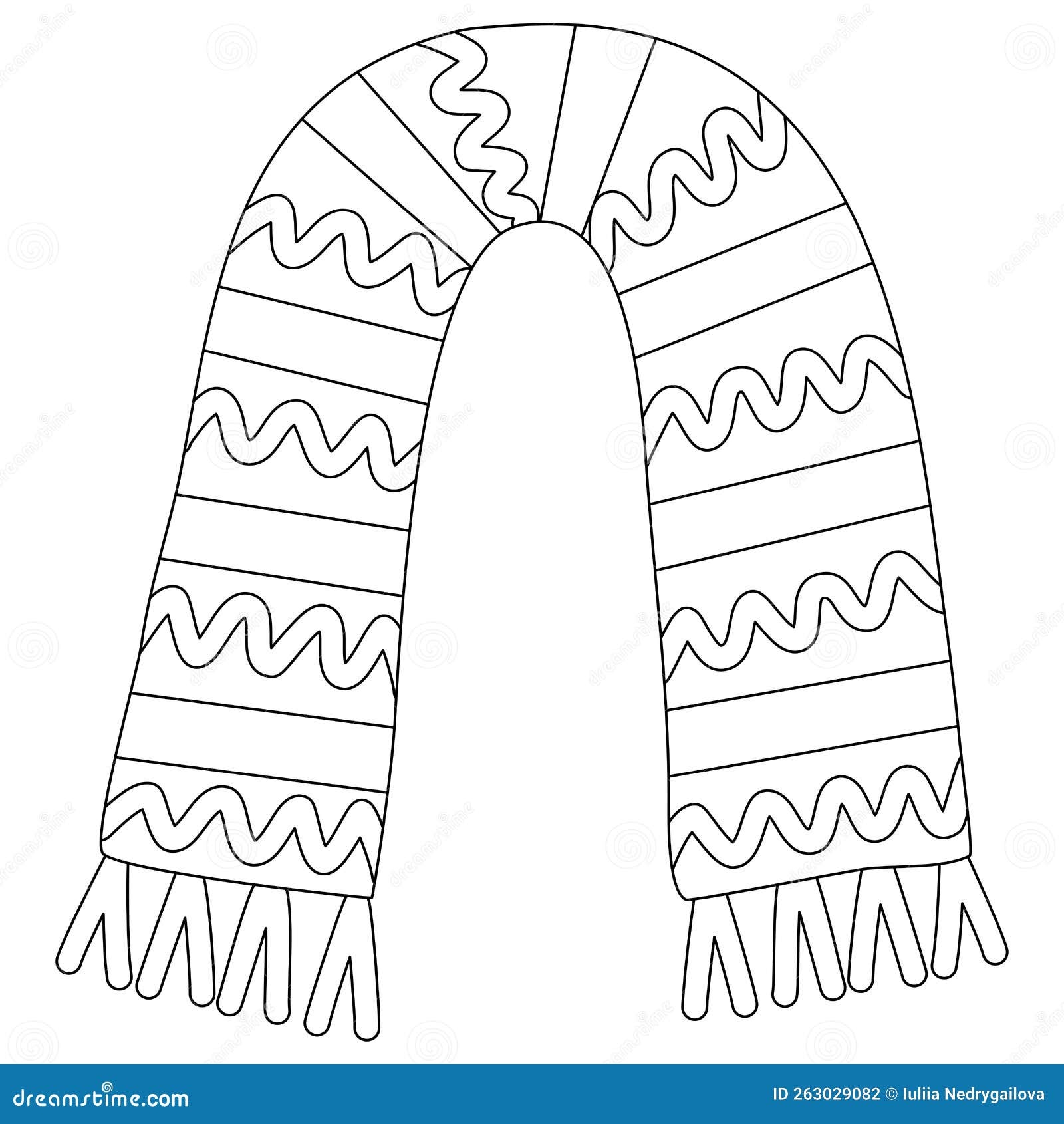 Blue Fringed Warm Winter Scarf With Stripes Doodle Style Flat Vector Outline For Kids Coloring Book Stock Vector Illustration Of Casual Outerwear 263029082