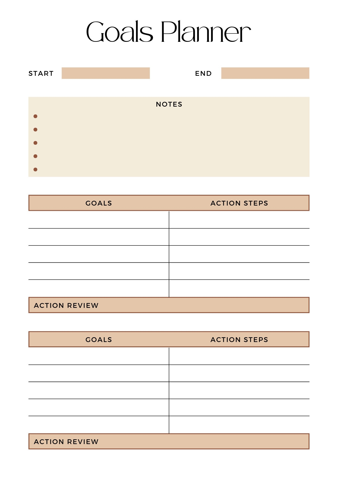 Goals Template Printable