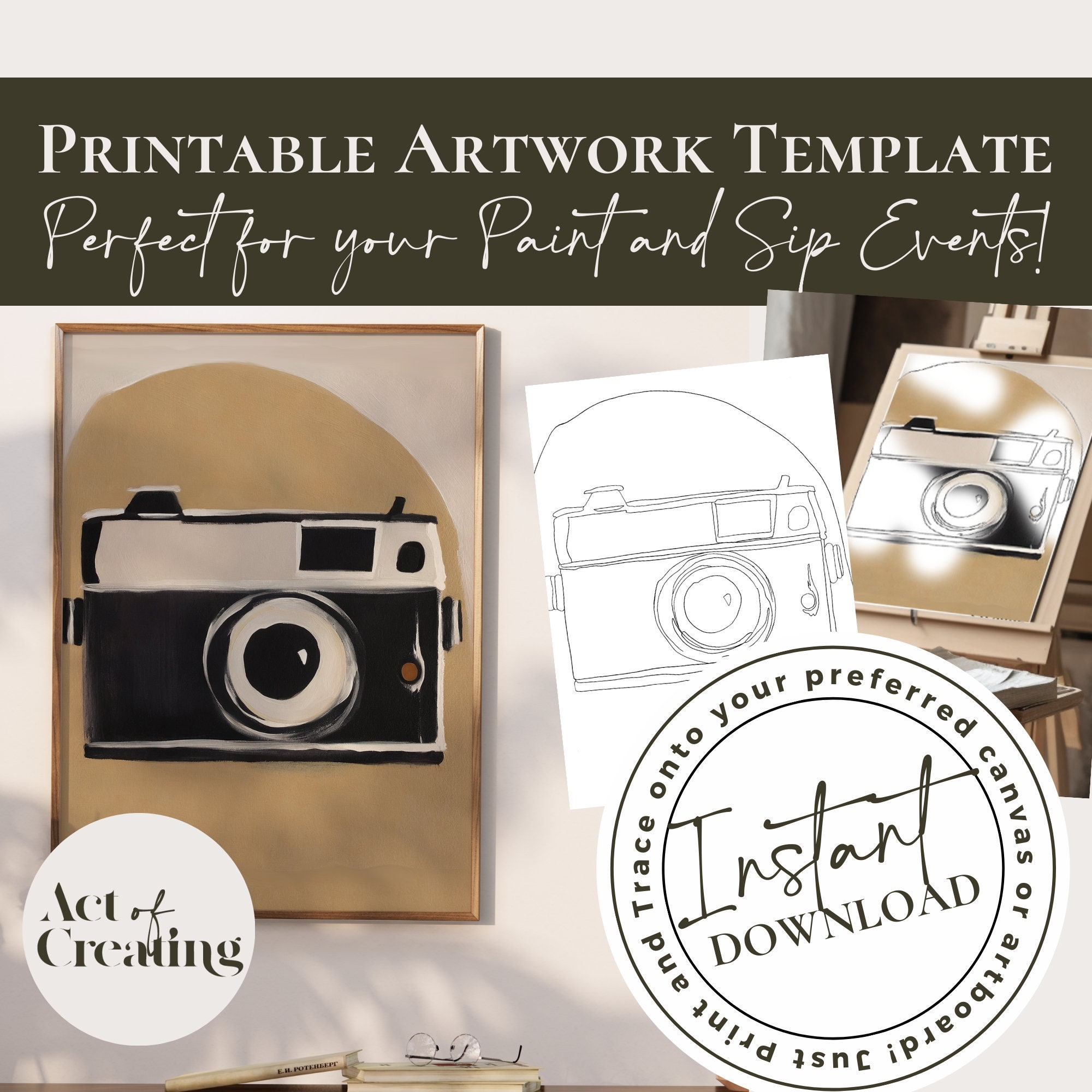 Camera Printable Artwork Paint Template Perfect For Your Paint And Sip Events Artwork Painting Digital Art And Craft Trace Template File Etsy