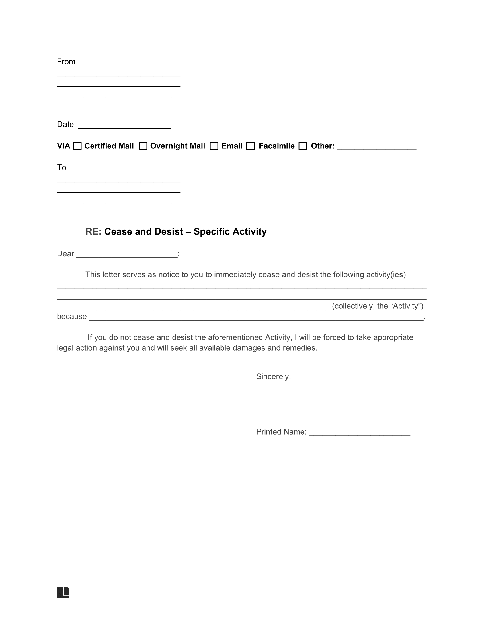 Cease And Desist Letter Template Create Customize Online