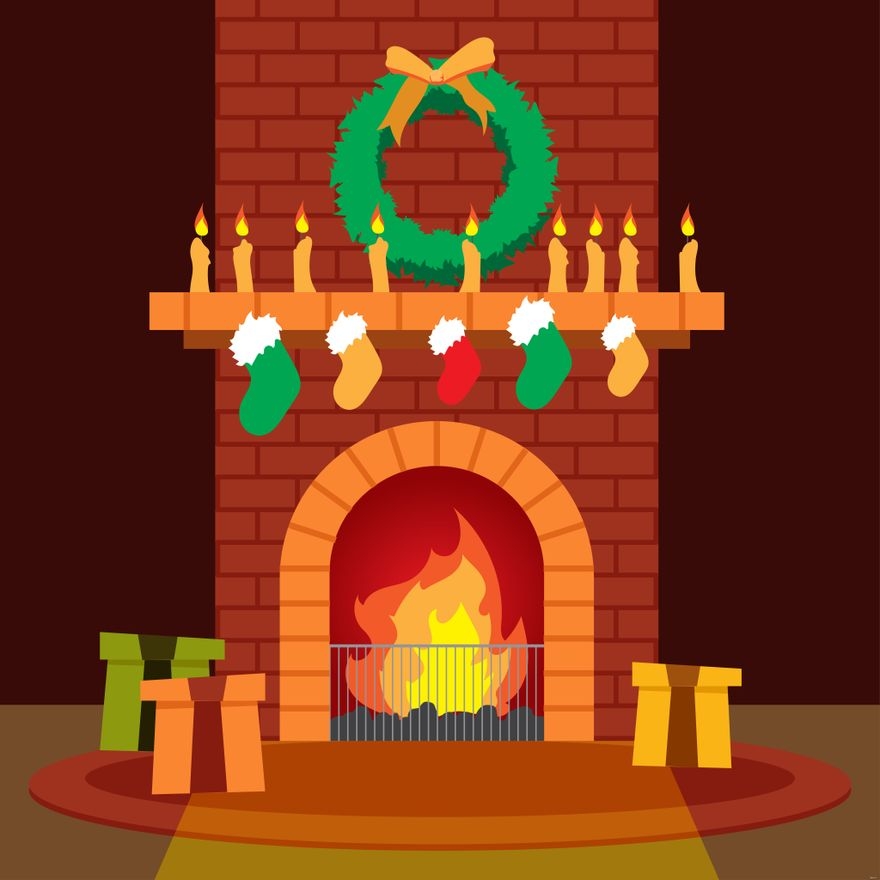 Christmas Fireplace Illustration In Illustrator JPG EPS PNG SVG Download Template