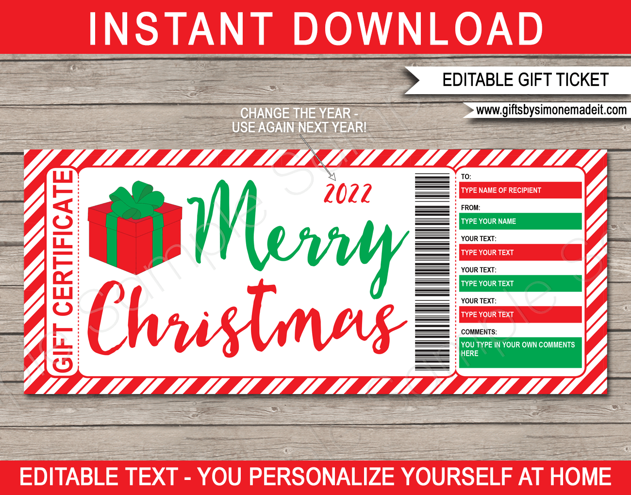 Christmas Gift Certificate Template Editable Printable Gift Vouchers