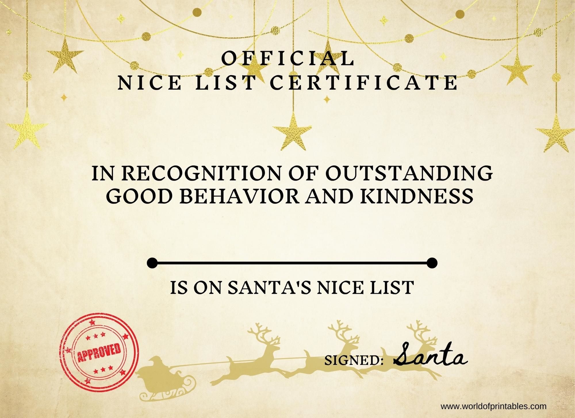 Christmas Nice List Certificate From Santa Free Printable To Personalize