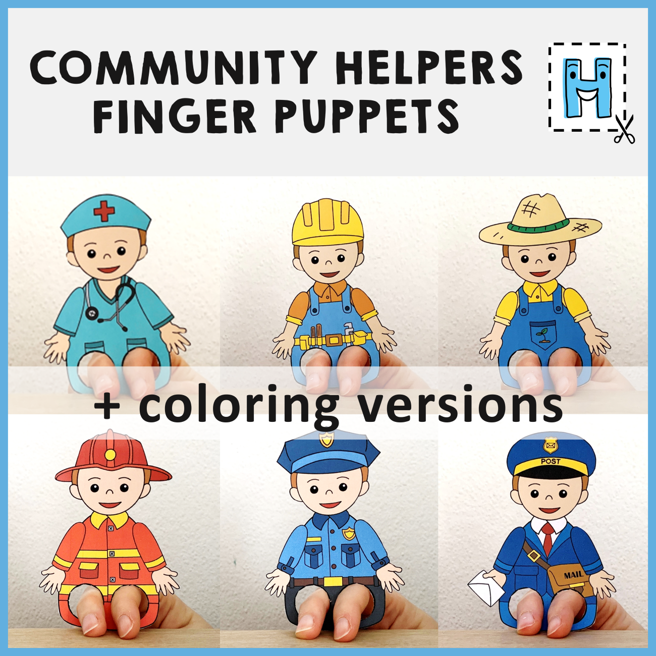 Community Helpers Finger Puppets Career Day Printable Coloring Craft Activity Made By Teachers