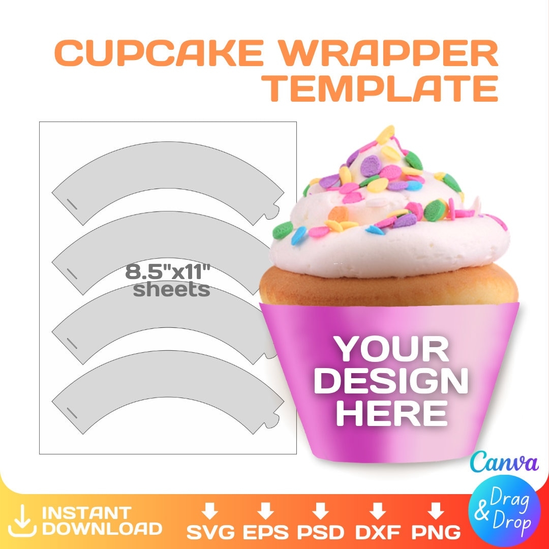 Cupcake Wrapper Blank Template DIY Party Decorations plain Party Crafts Editable Svg Cricut Png Canva Instant Download Etsy