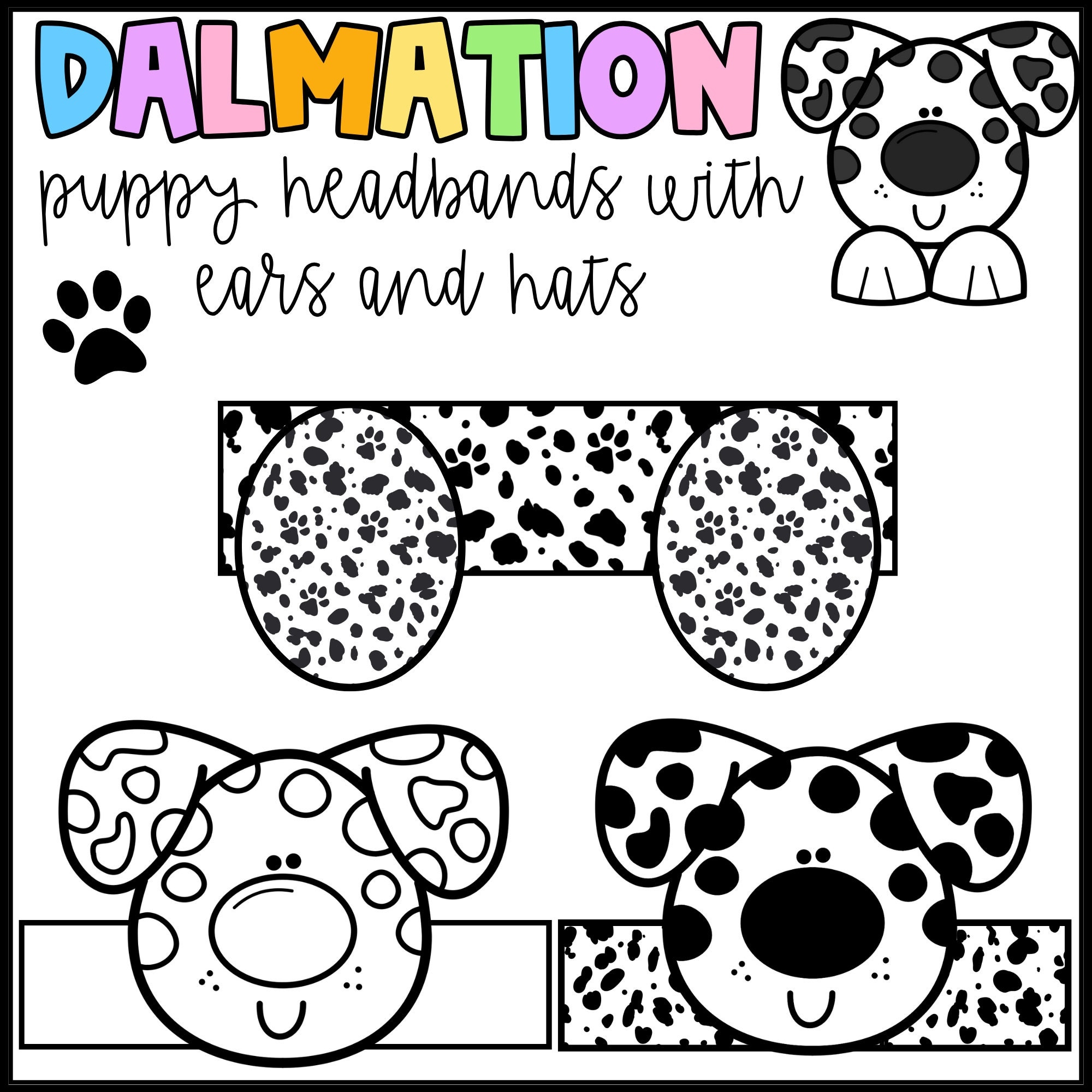 Dalmatian Dog Headbands And Hats 101 Day Hats Dalmatian Ears Printable Etsy UK