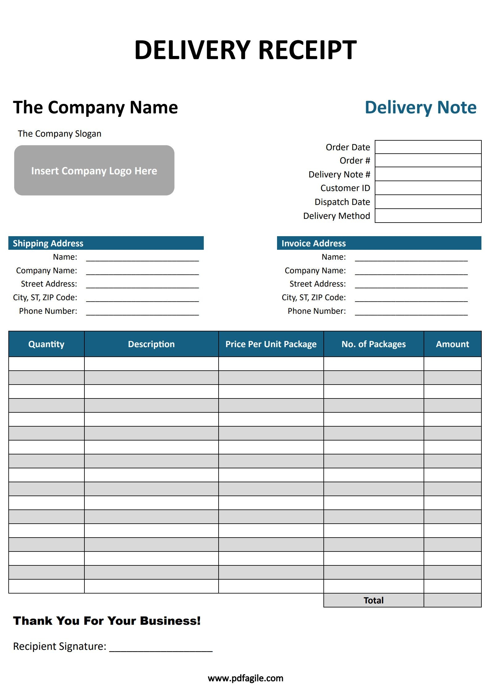 Delivery Receipt Template PDF Agile