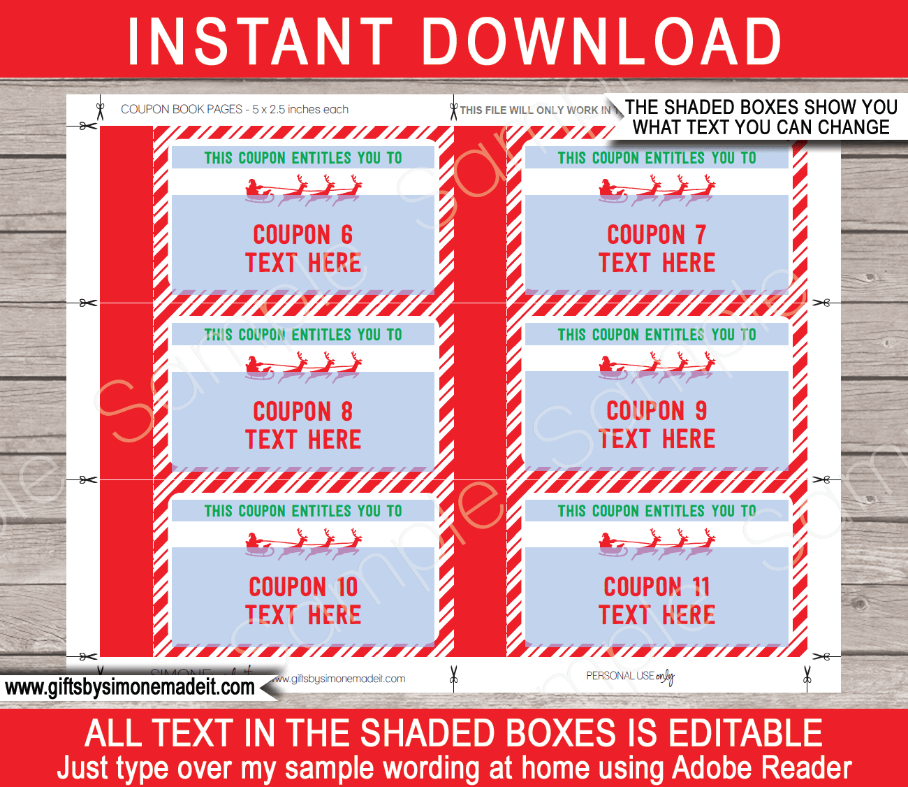 DIY Christmas Coupons Book Template Printable Personalized Vouchers