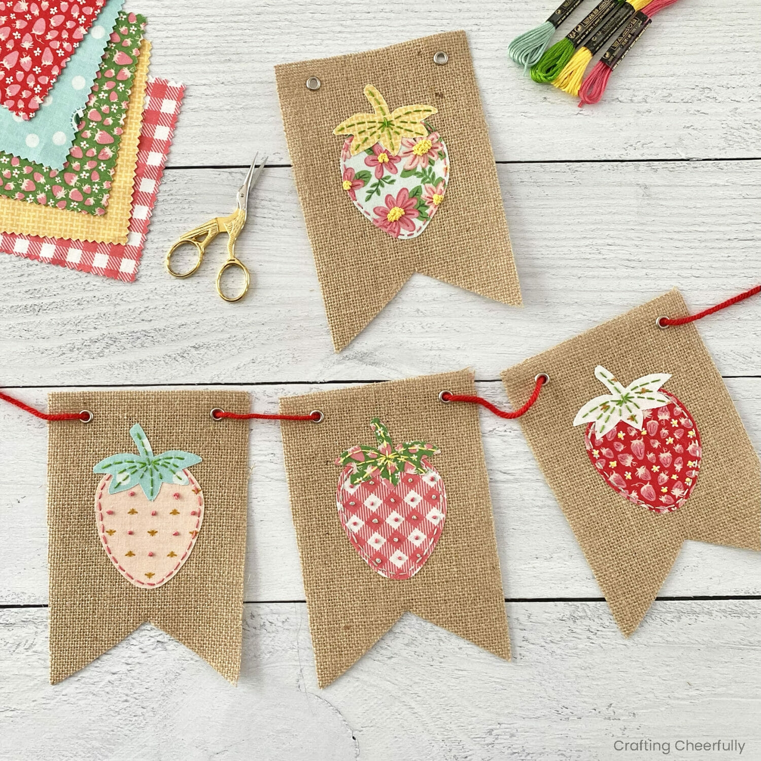 DIY Strawberry Banner Free Appliqu Template Crafting Cheerfully