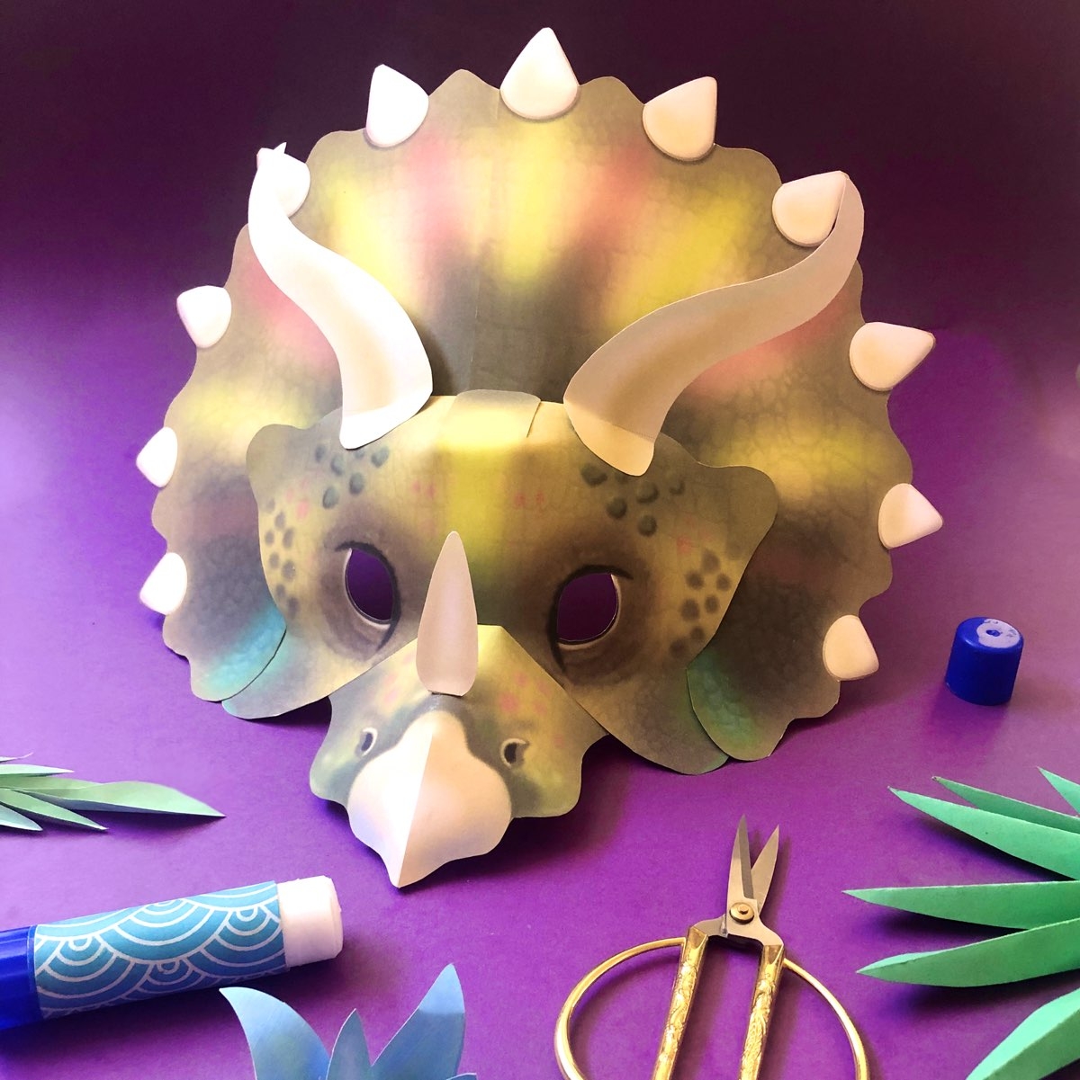 DIY Triceratops 3D Mask Template Be A Dinosaur Happythought