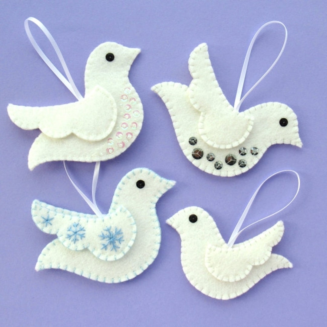 Doves PDF Pattern Felt Christmas Ornament Sewing Tutorial Sew Easy Winter Bird Decorations A Peace On Earth Embroidery Pattern Etsy UK
