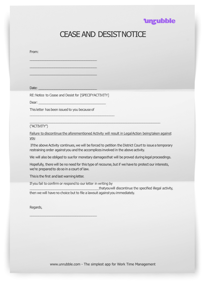 Download Free Cease And Desist Letter Template Unrubble Templates
