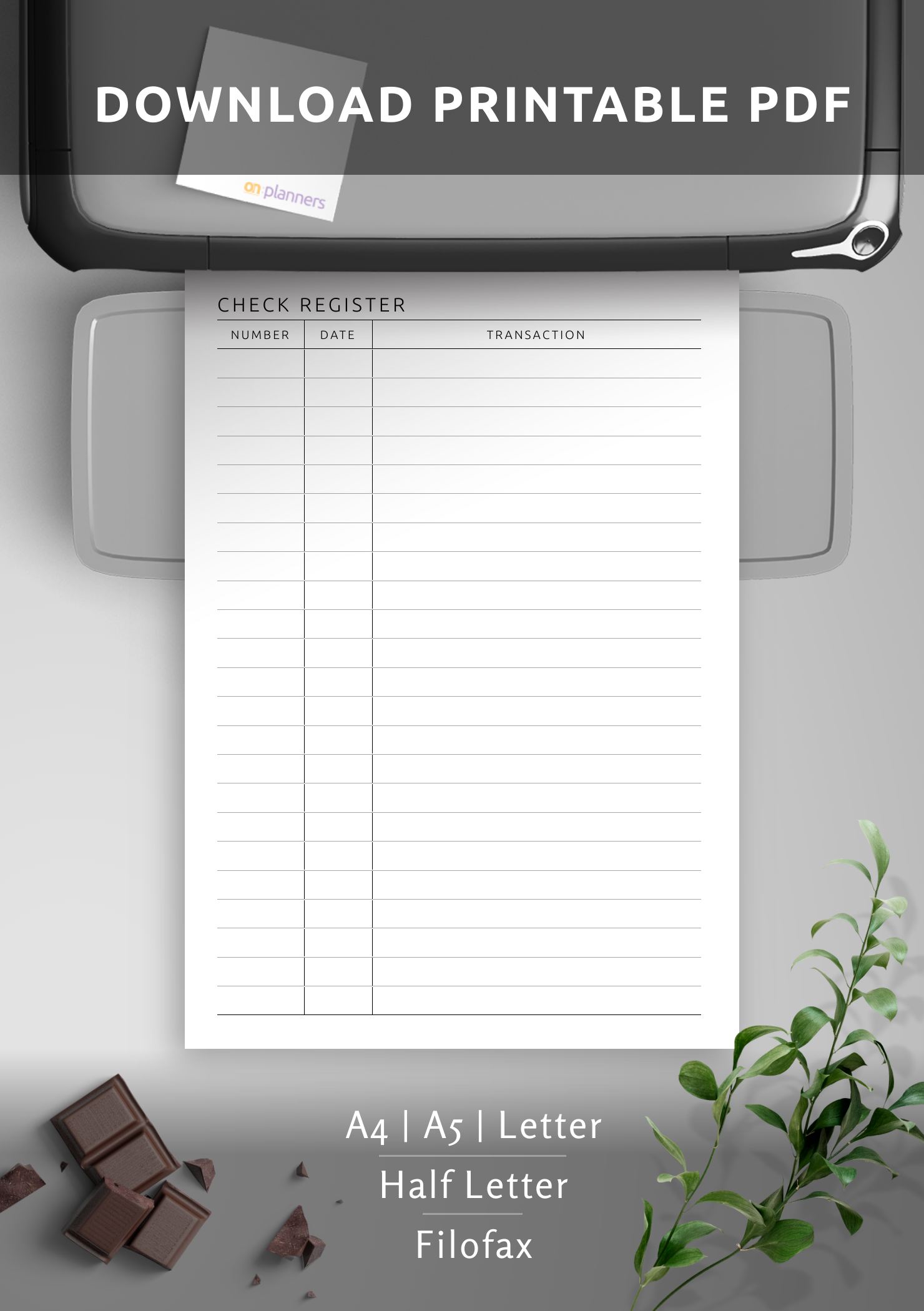 Download Printable Checkbook Register And Withdrawal Template PDF