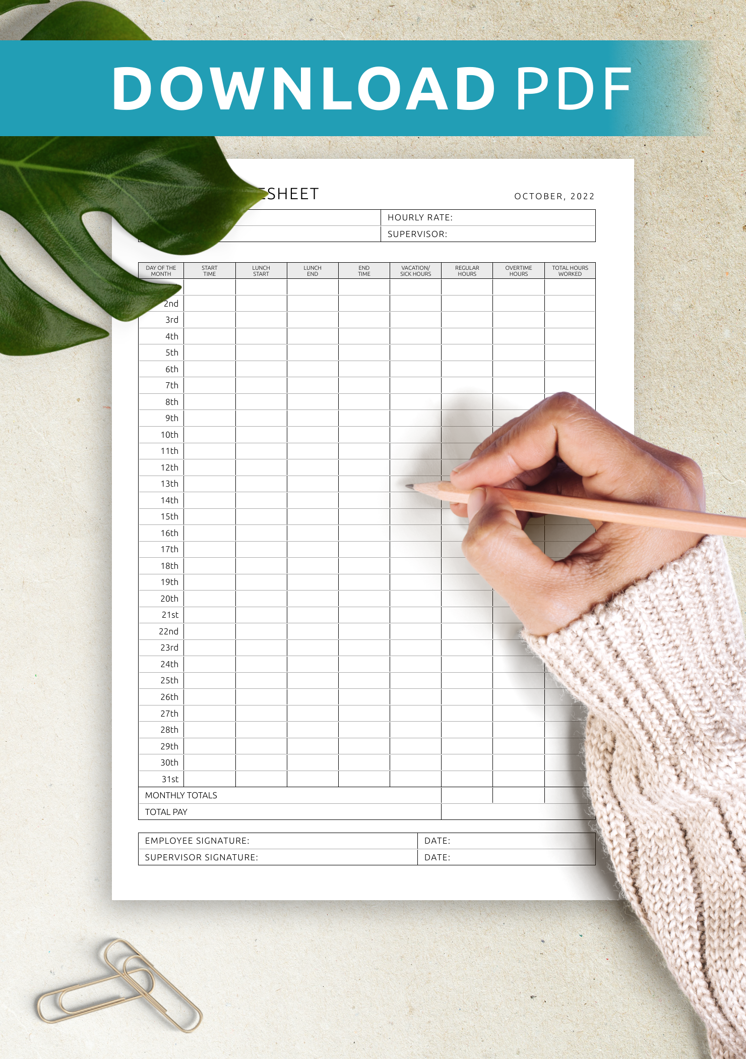 Printable Timesheet Template Free