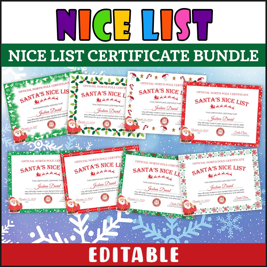 Editable Free Printable Nice List Certificate Template