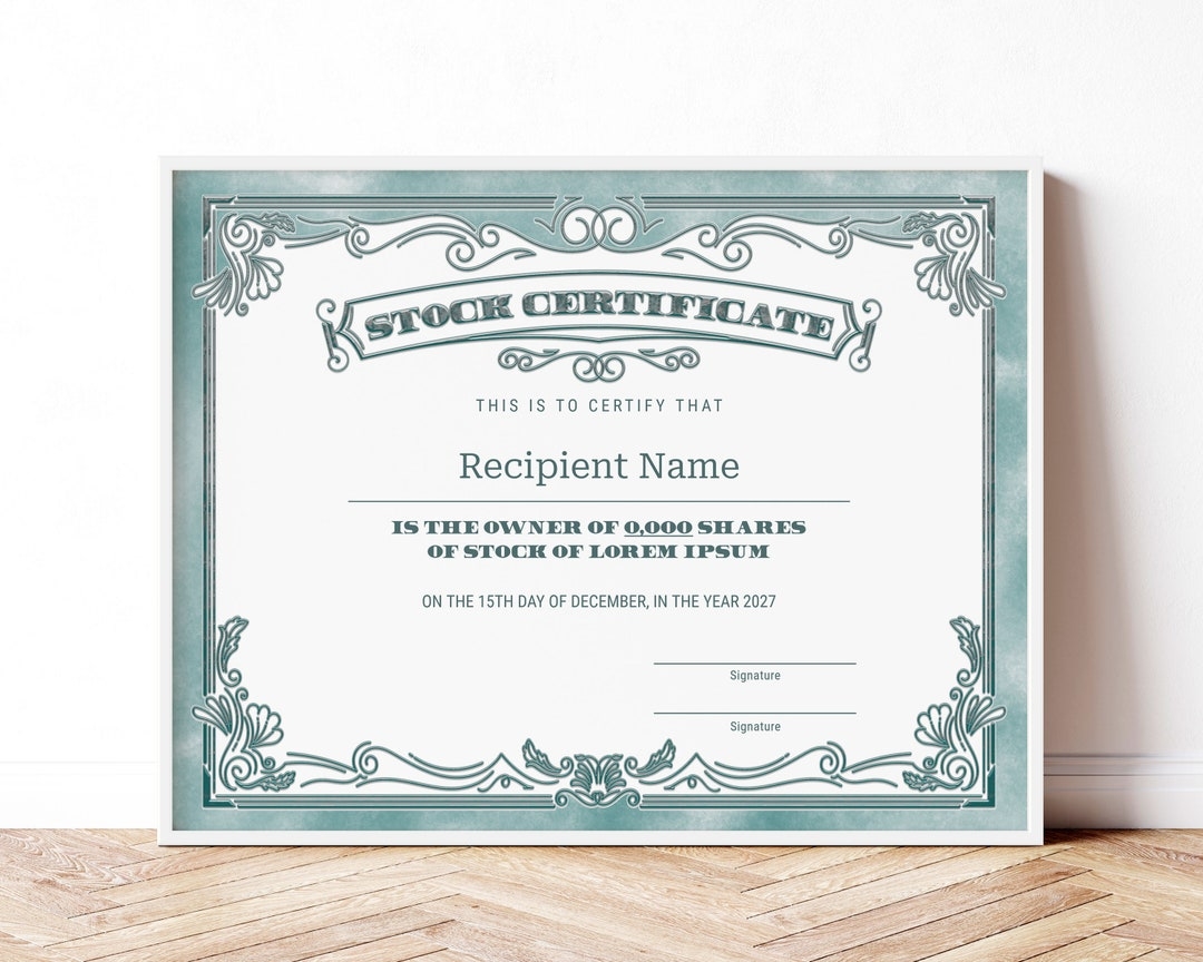 EDITABLE Stock Certificate Template Printable Certificate Of Stock Share Of Stock Common Stock Gift Certificate Instant Download Jet110 Etsy UK