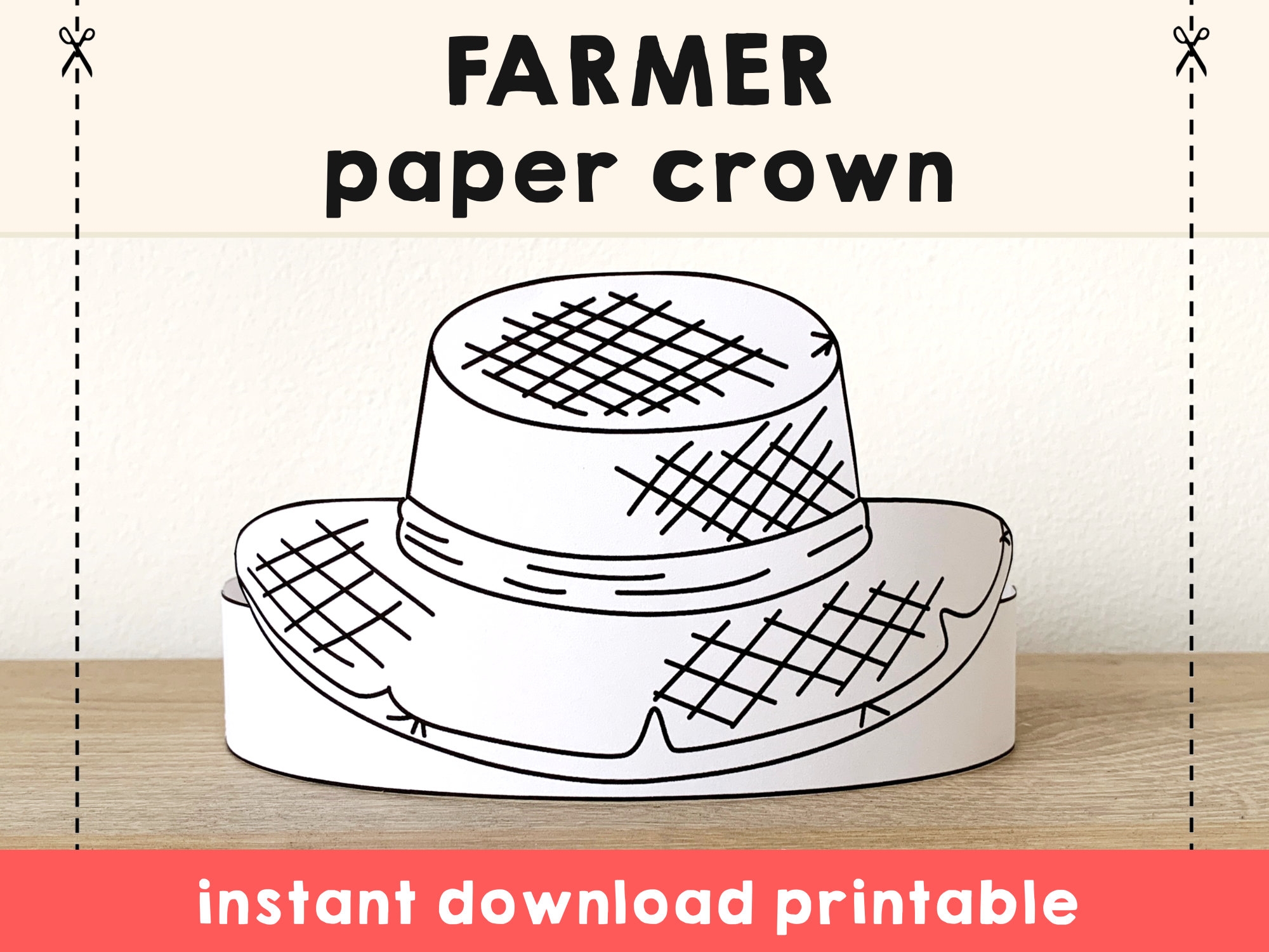 Farmer Straw Hat Gardener Paper Crown Party Coloring Printable Kids Craft Community Costume Birthday Printable Favor DIY Instant Download Etsy Norway
