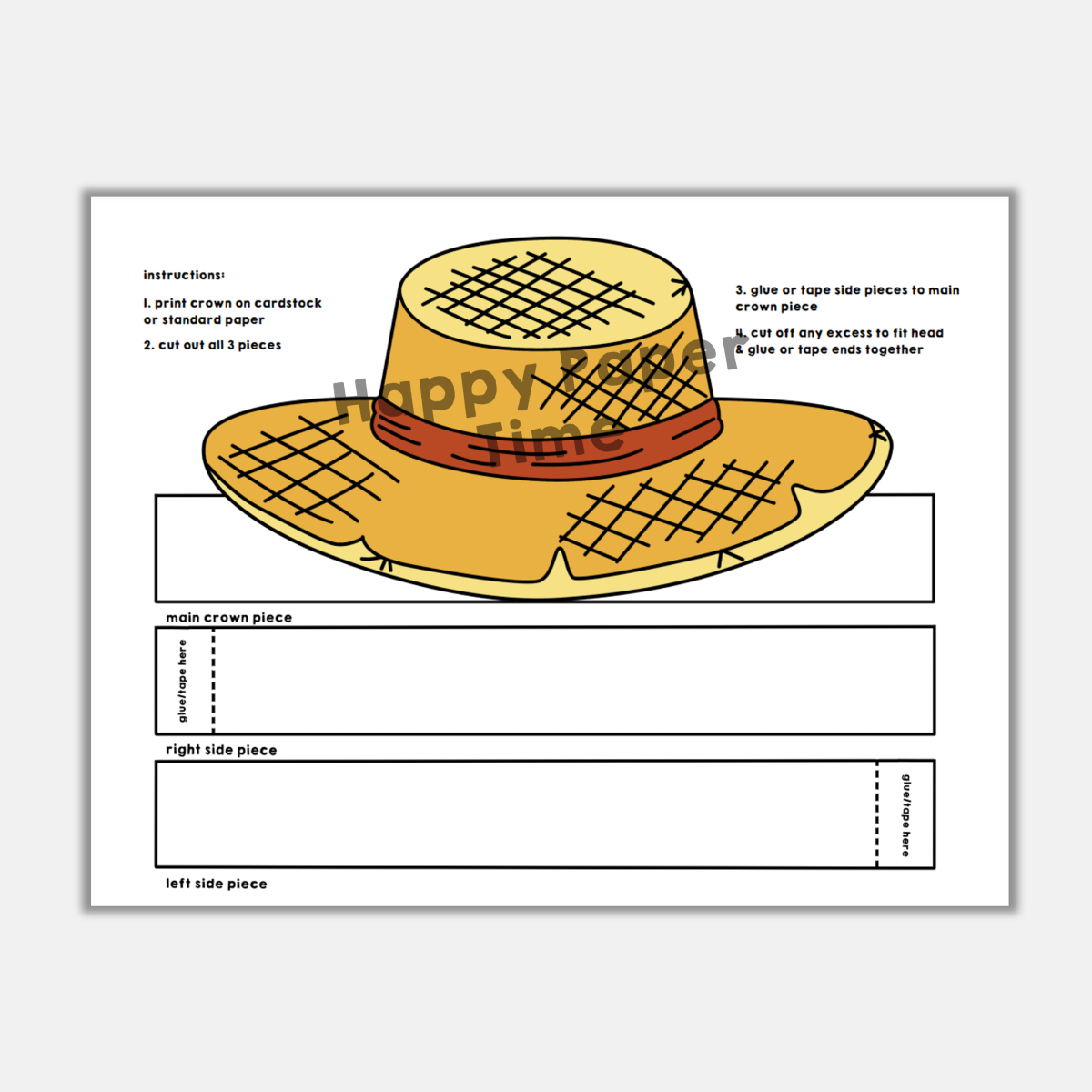 Farmer Straw Hat Gardener Paper Crown Printable Costume Craft Activity Made By Teachers