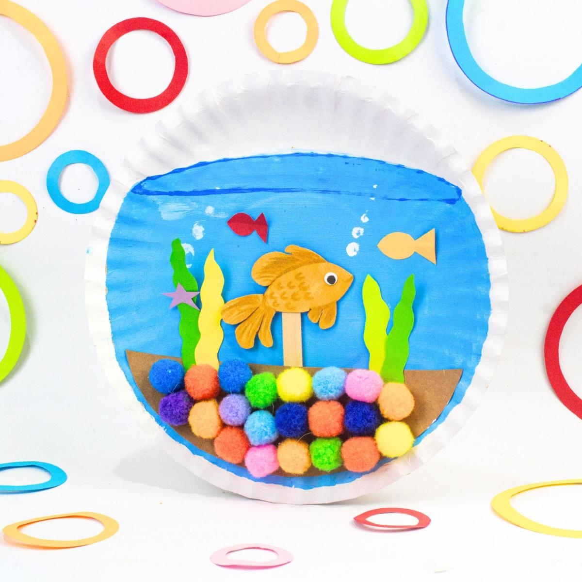 Fish Bowl Paper Plate Craft DIY Goldfish Aquarium Worksheets Library
