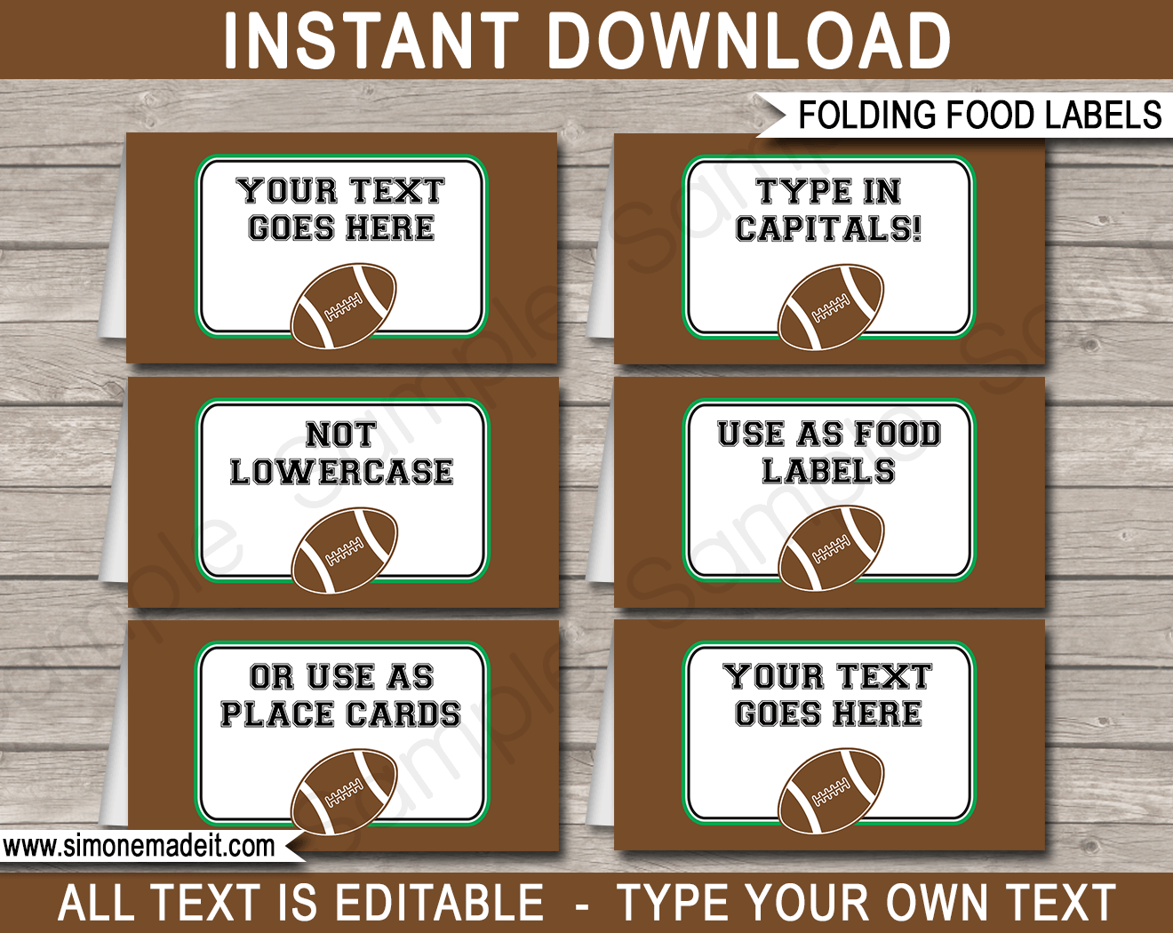 Football Party Food Labels Template Place Cards Football Theme