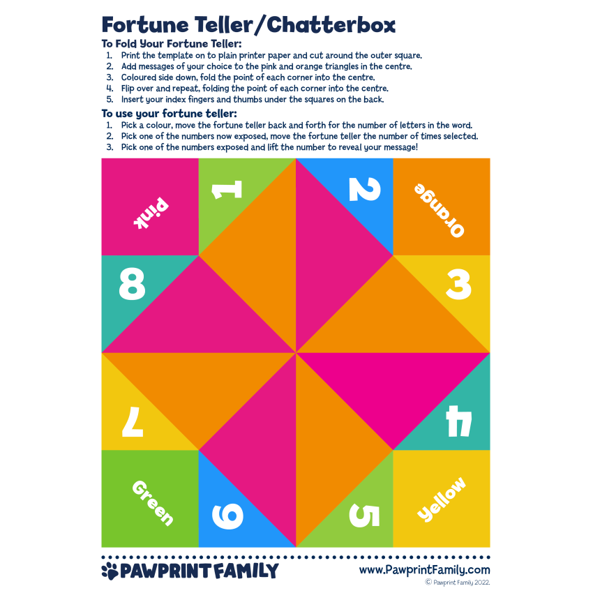Fortune Teller Template Pawprint Family